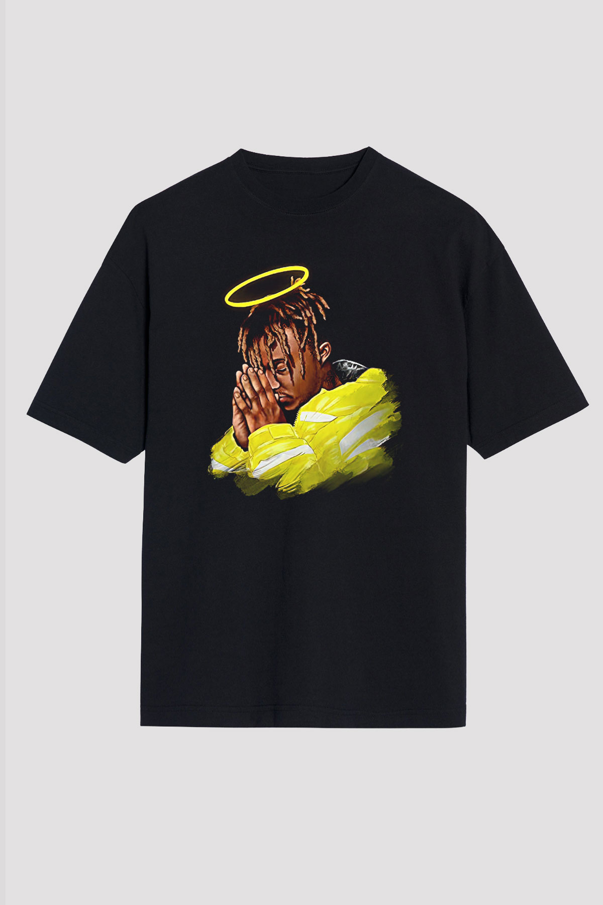 Juice Wrld Baskılı Unisex Siyah Oversize Tişört - Tshirt