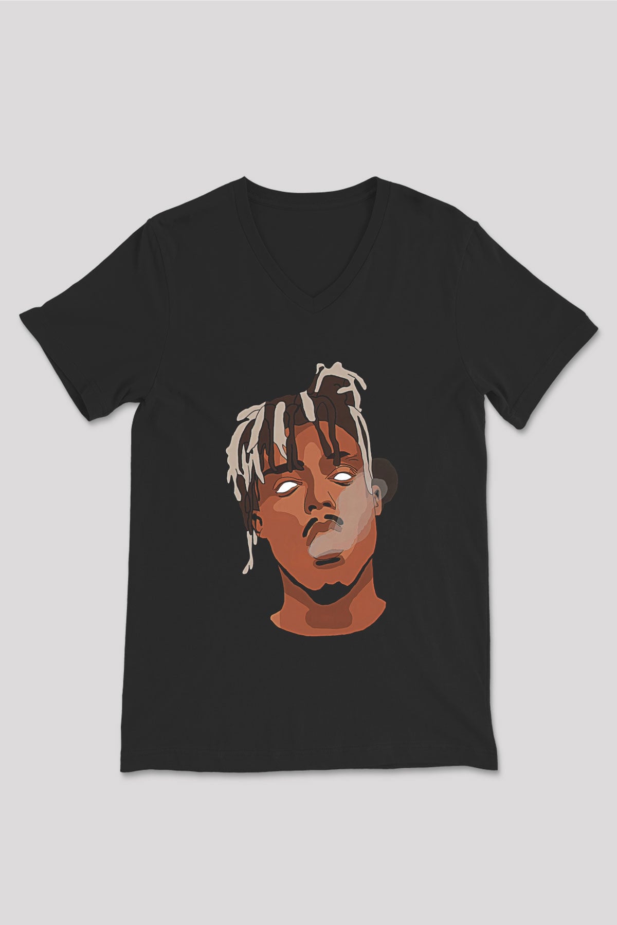 Juice Wrld Baskılı Unisex Siyah V Yaka Tişört - Tshirt