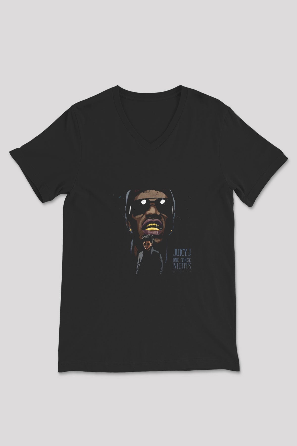 Juicy J Baskılı Unisex Siyah V Yaka Tişört