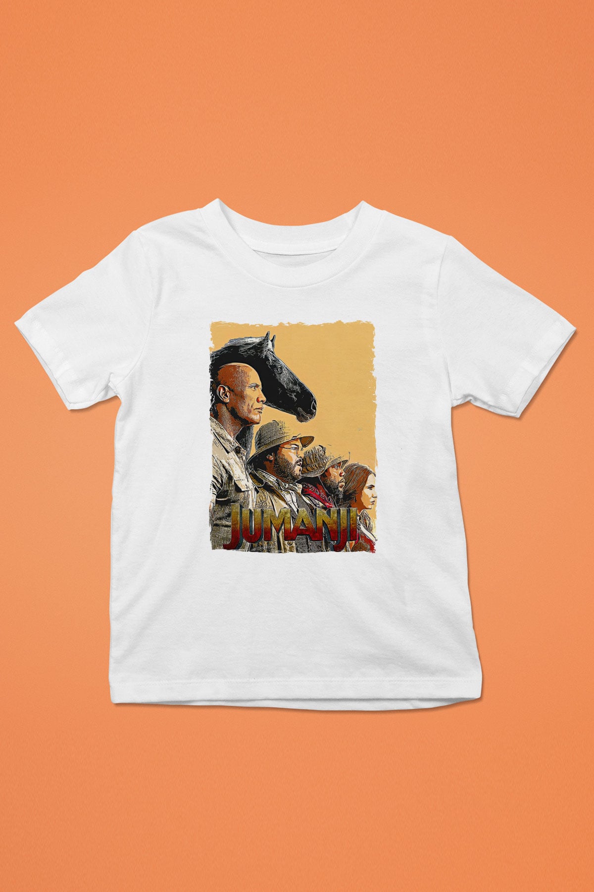 Jumanji Baskılı Beyaz Unisex Beyaz Çocuk Tişört - Tshirt