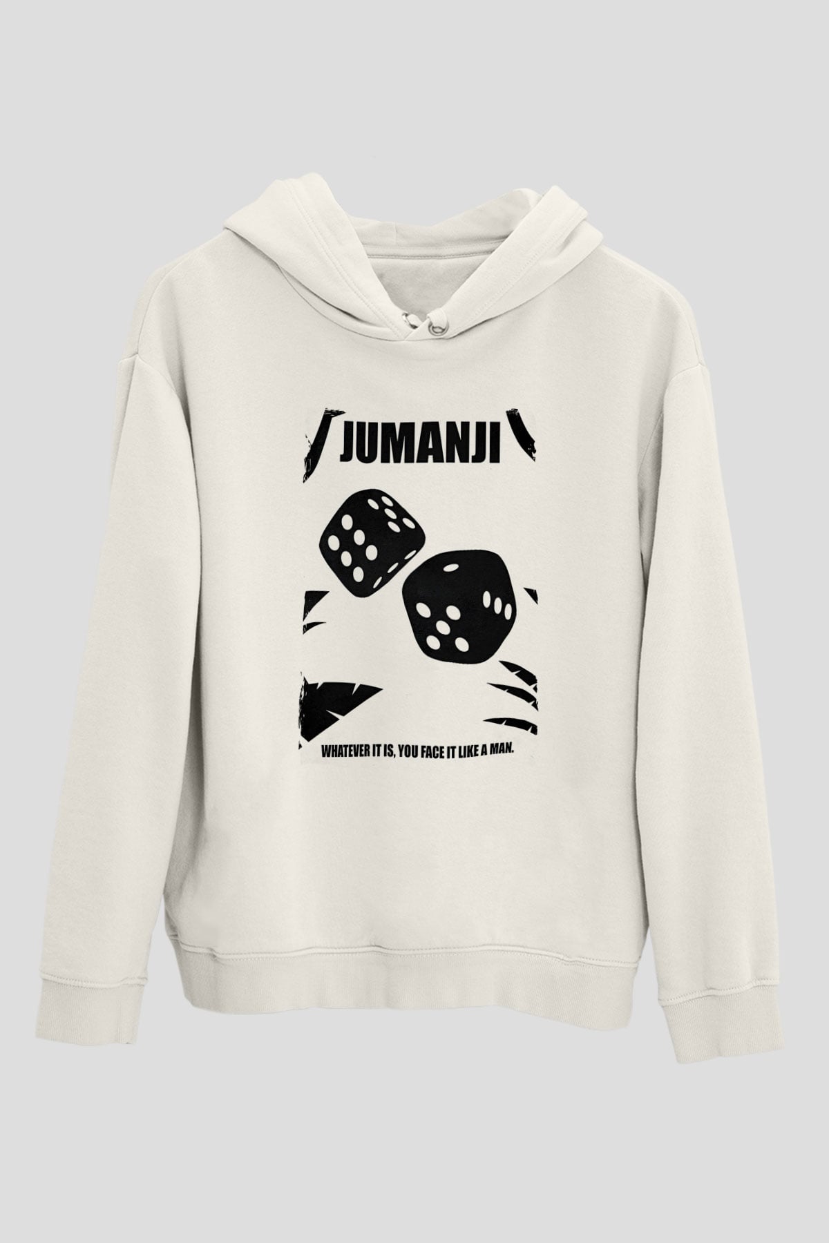Jumanji Baskılı Beyaz Unisex Hoodie