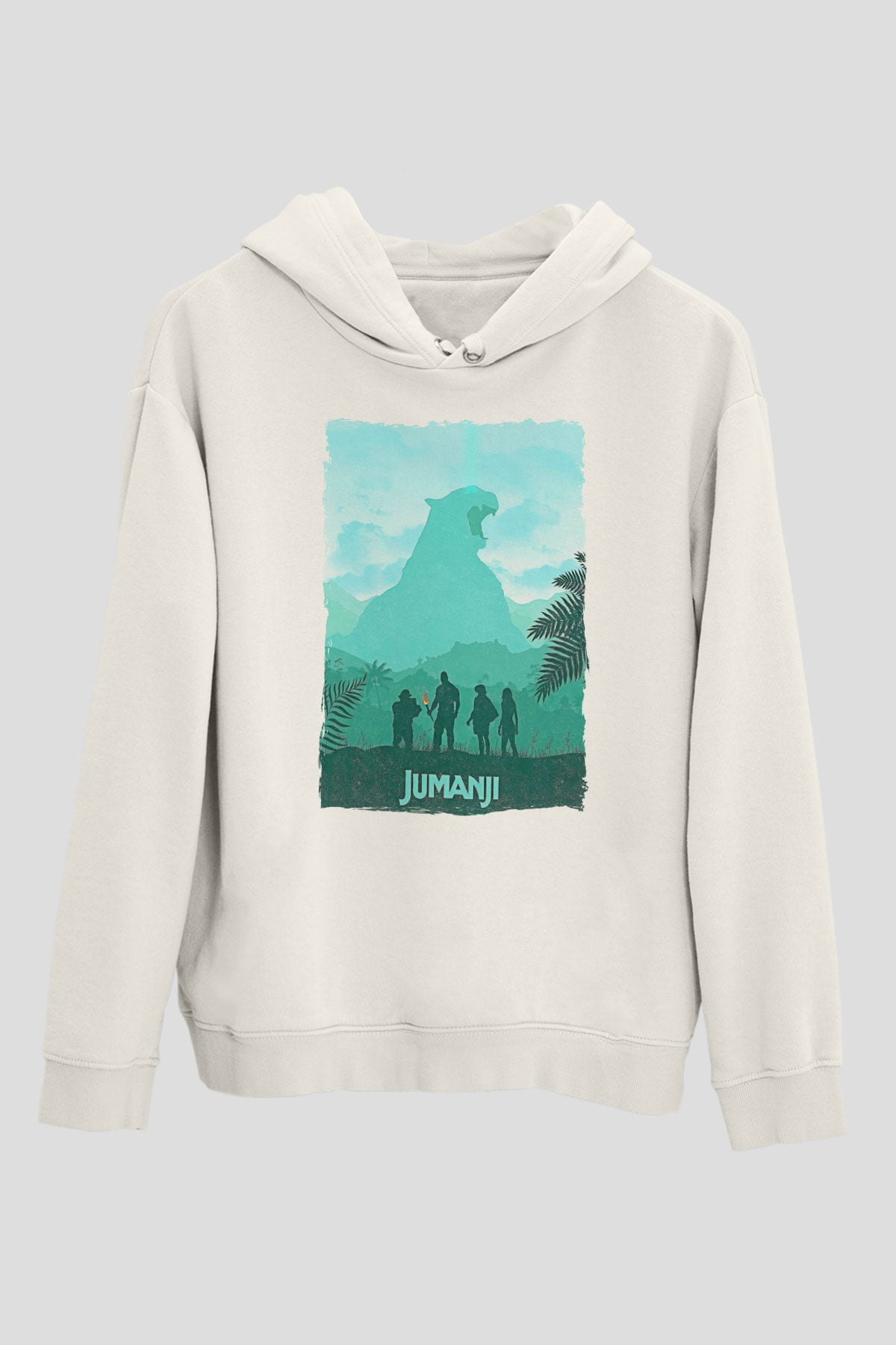 Jumanji Baskılı Beyaz Unisex Hoodie