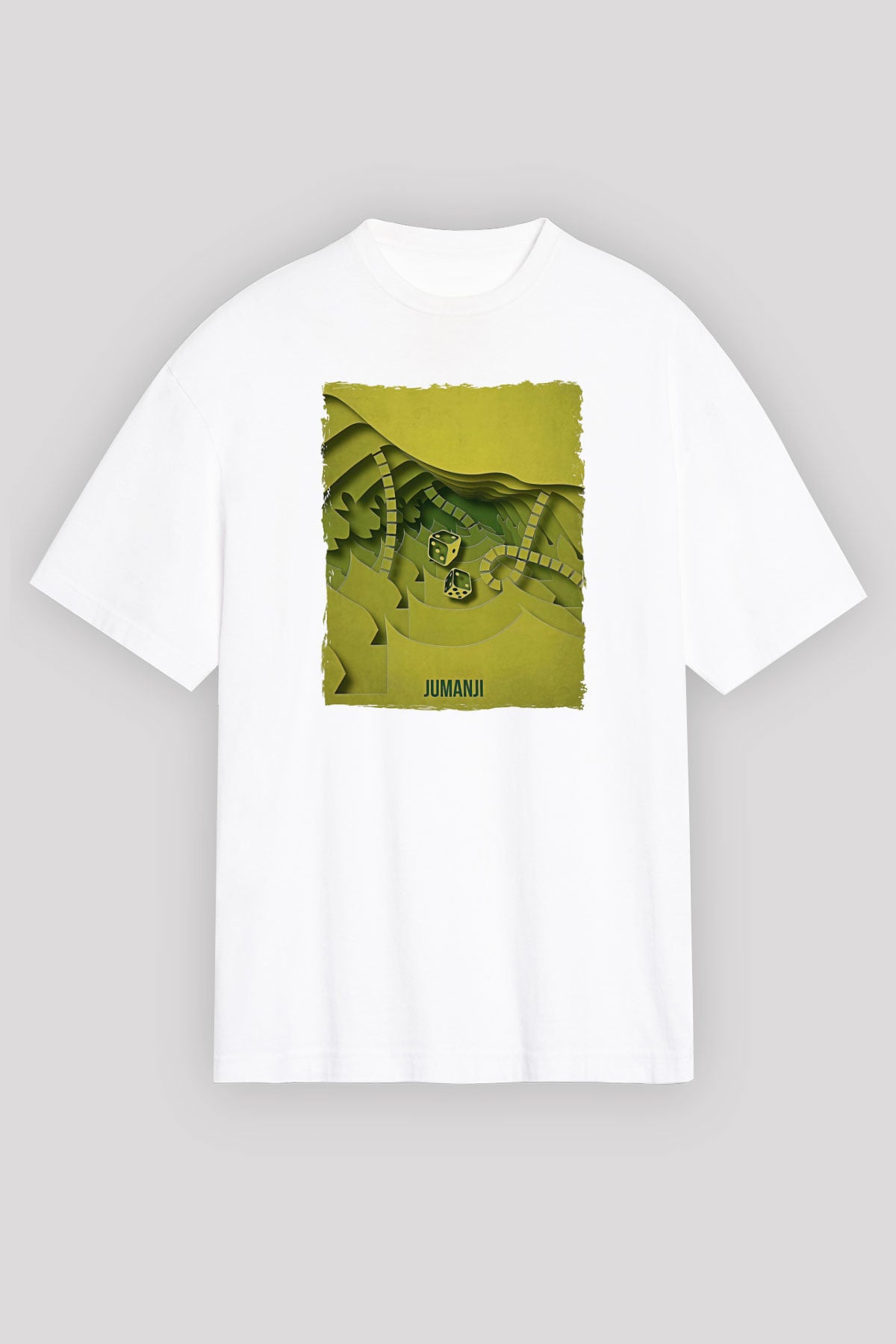 Jumanji Baskılı Beyaz Unisex Oversize Tişört - Tshirt