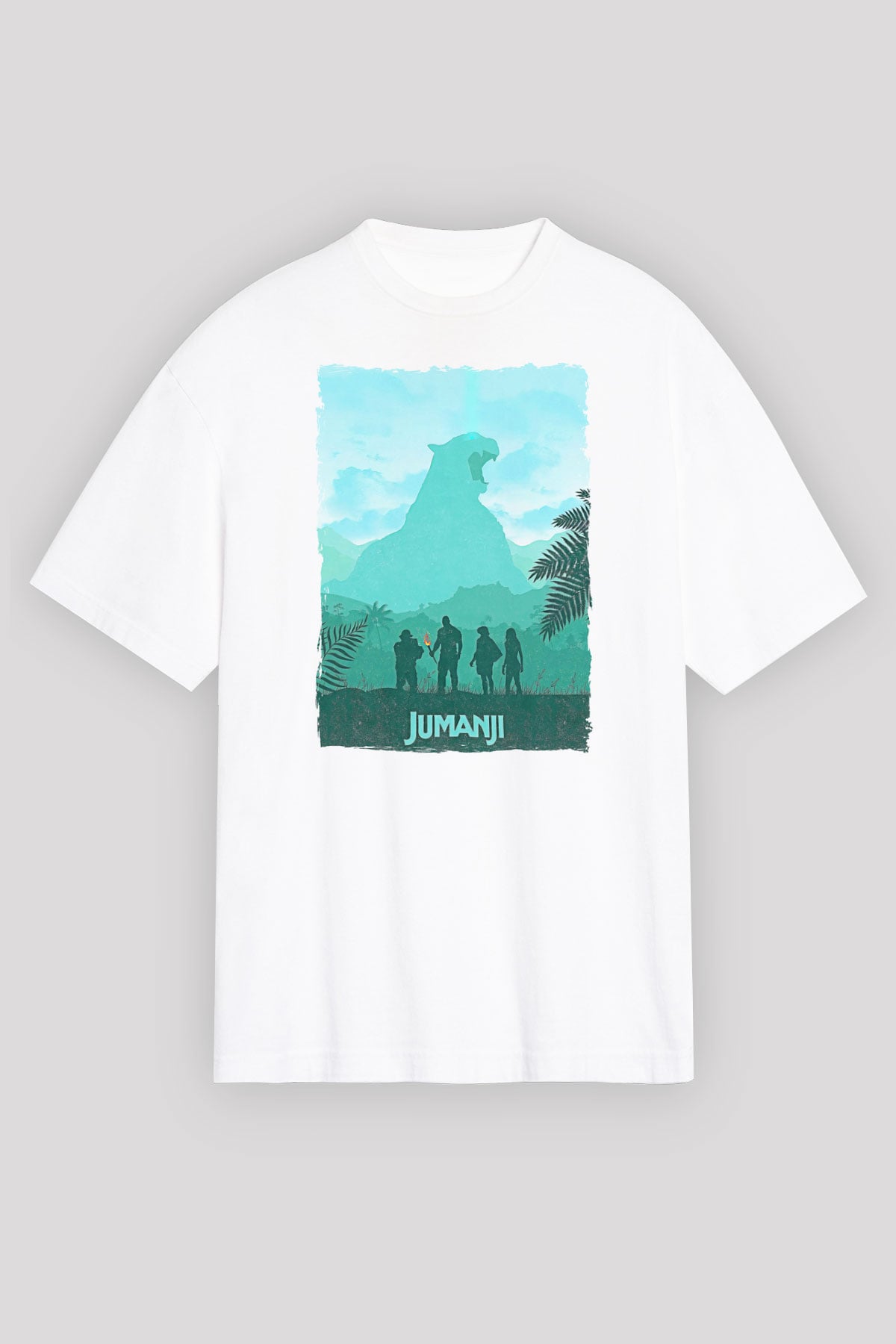 Jumanji Baskılı Beyaz Unisex Oversize Tişört - Tshirt