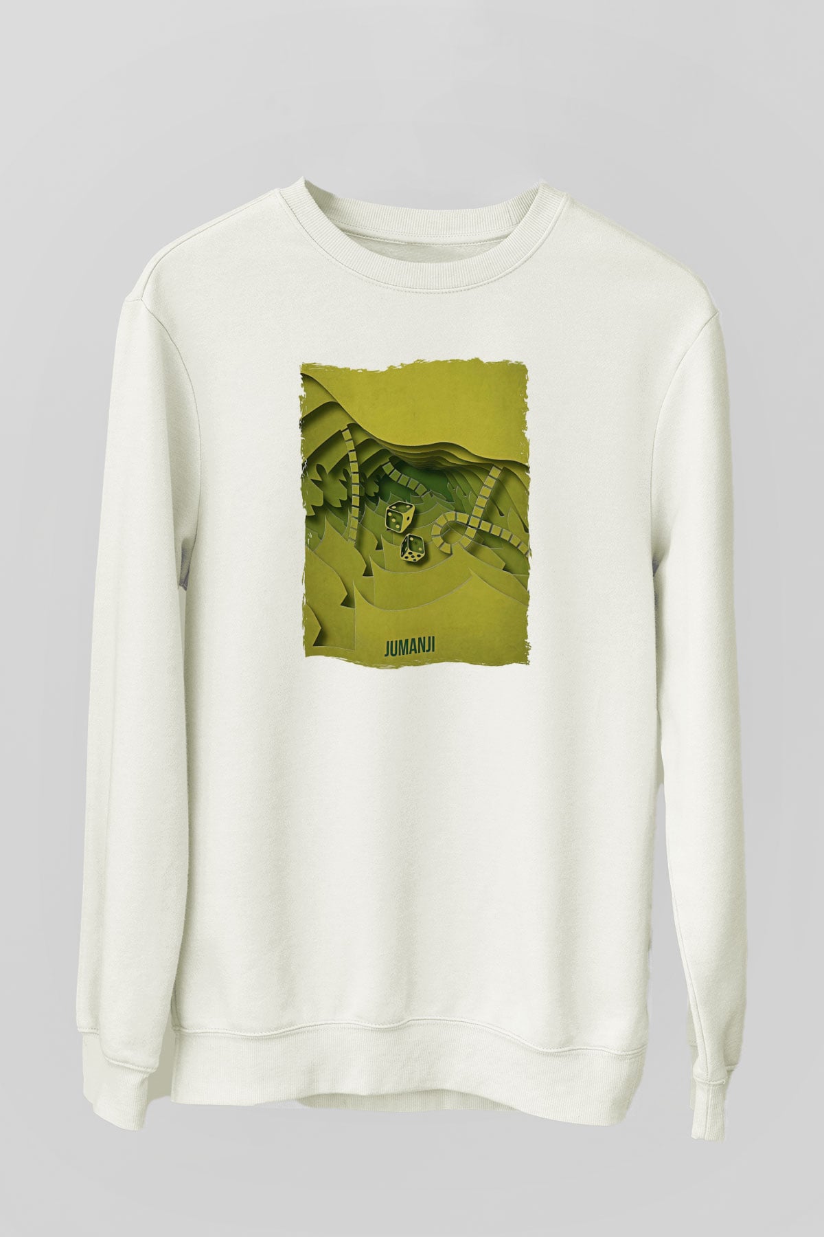 Jumanji Baskılı Beyaz Unisex Sweatshirt