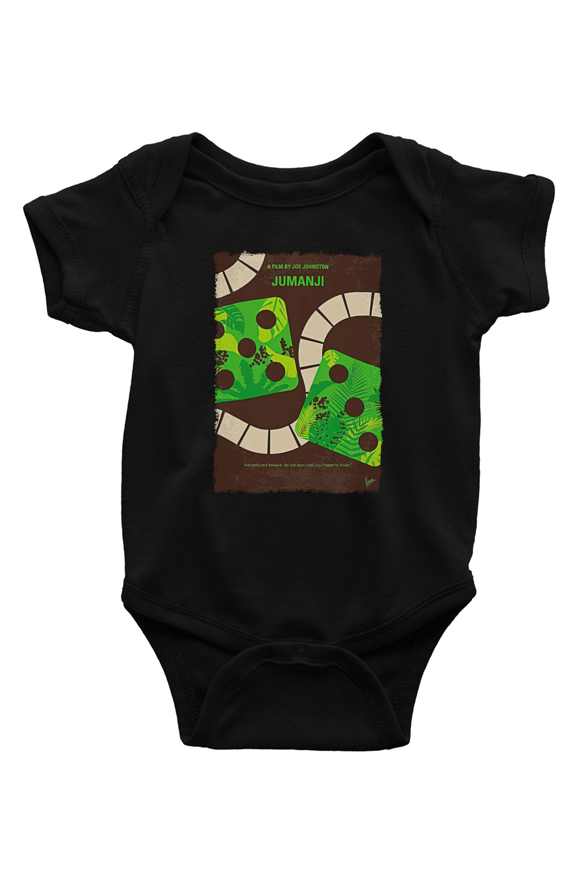 Jumanji Baskılı Unisex Siyah Bebek Body - Zıbın