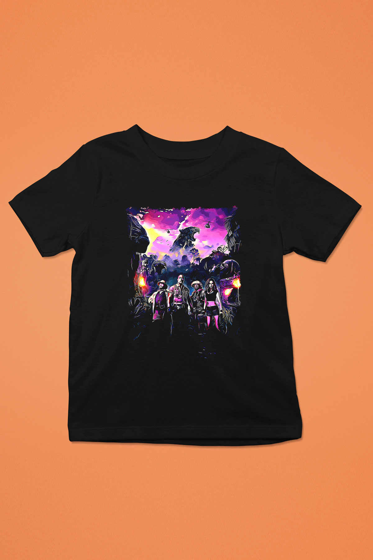 Jumanji Baskılı Unisex Siyah Çocuk Tişört - Tshirt