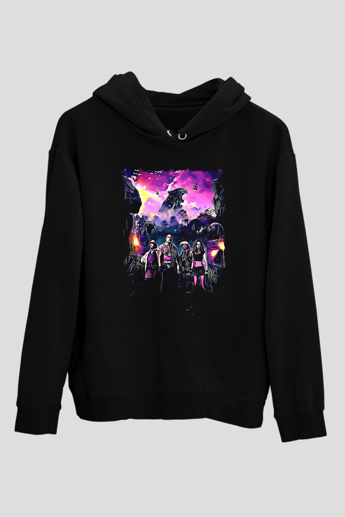 Jumanji Baskılı Unisex Siyah Hoodie