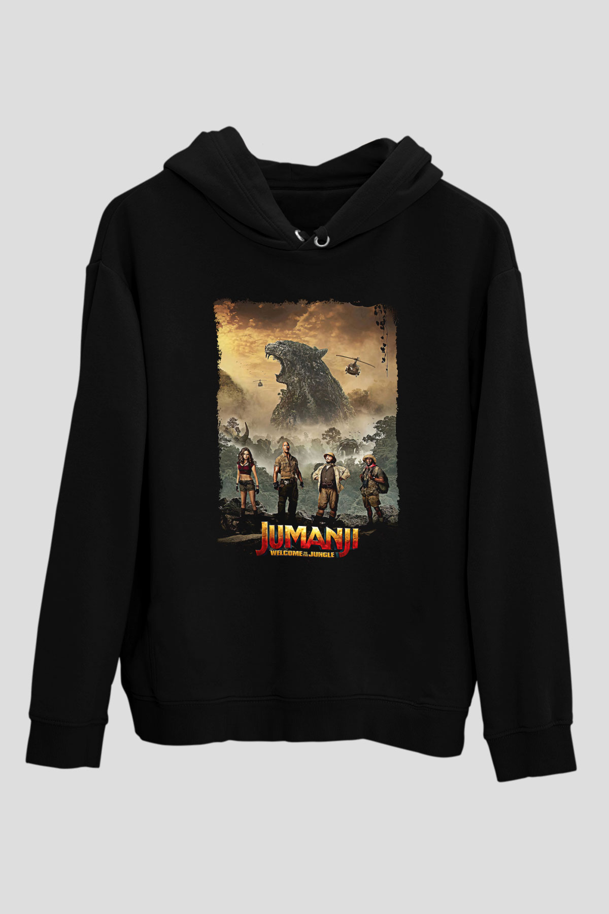 Jumanji Baskılı Unisex Siyah Hoodie
