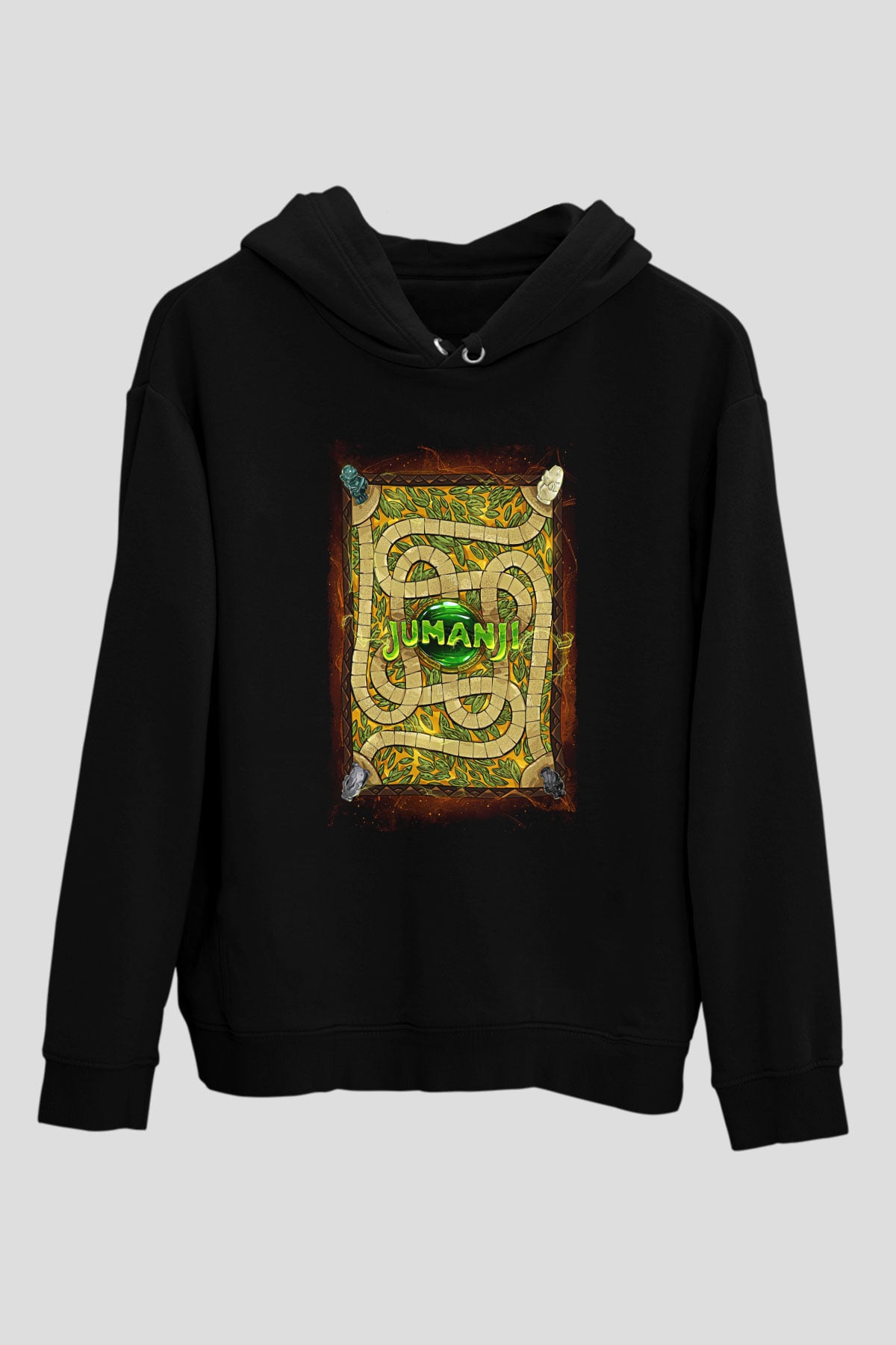 Jumanji Baskılı Unisex Siyah Hoodie