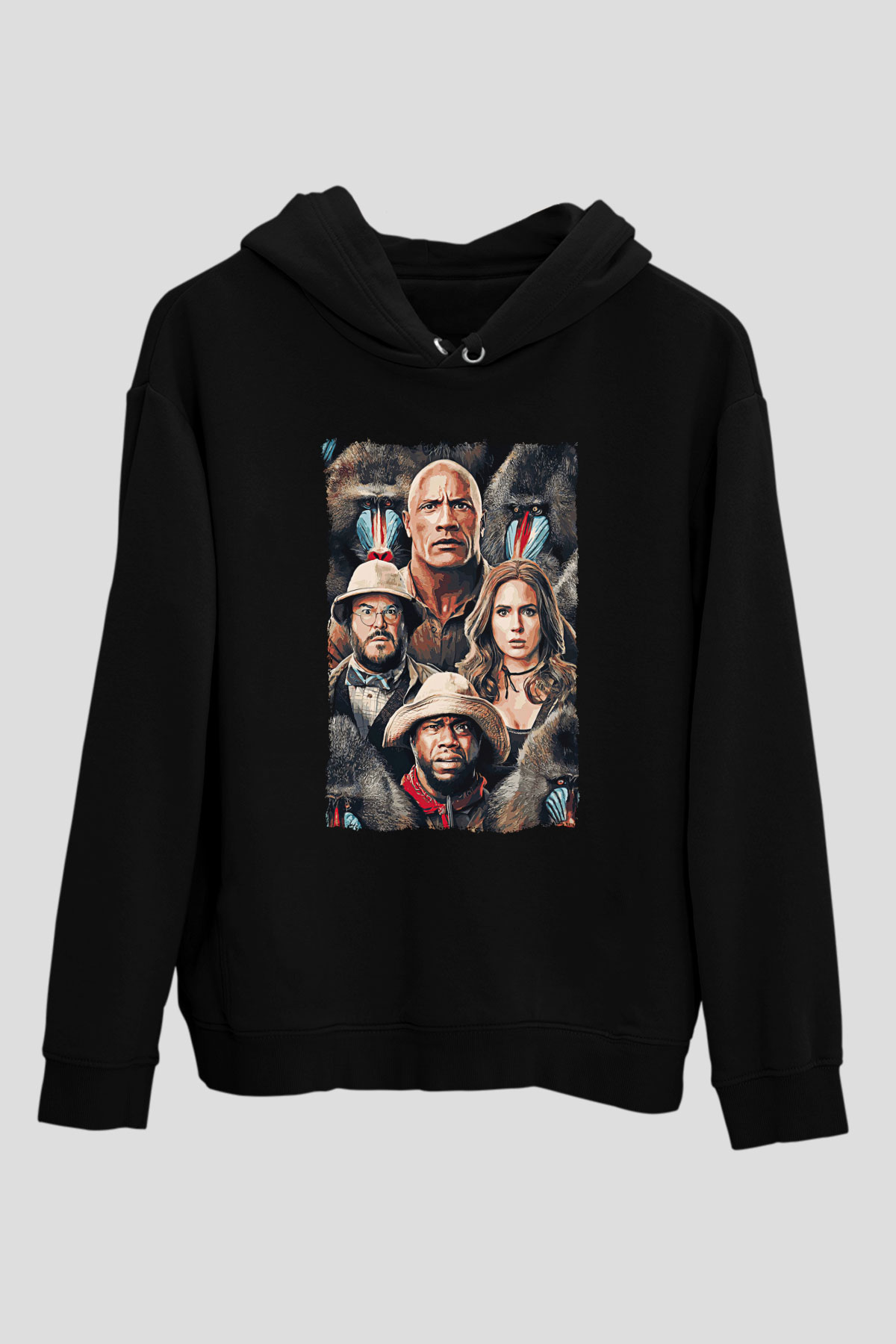 Jumanji Baskılı Unisex Siyah Hoodie