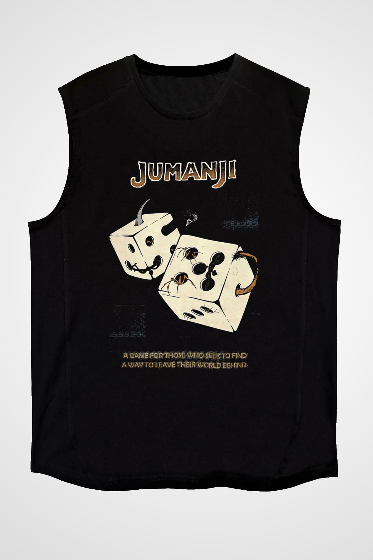 Jumanji Baskılı Unisex Siyah Kolsuz Tişört - Tshirt