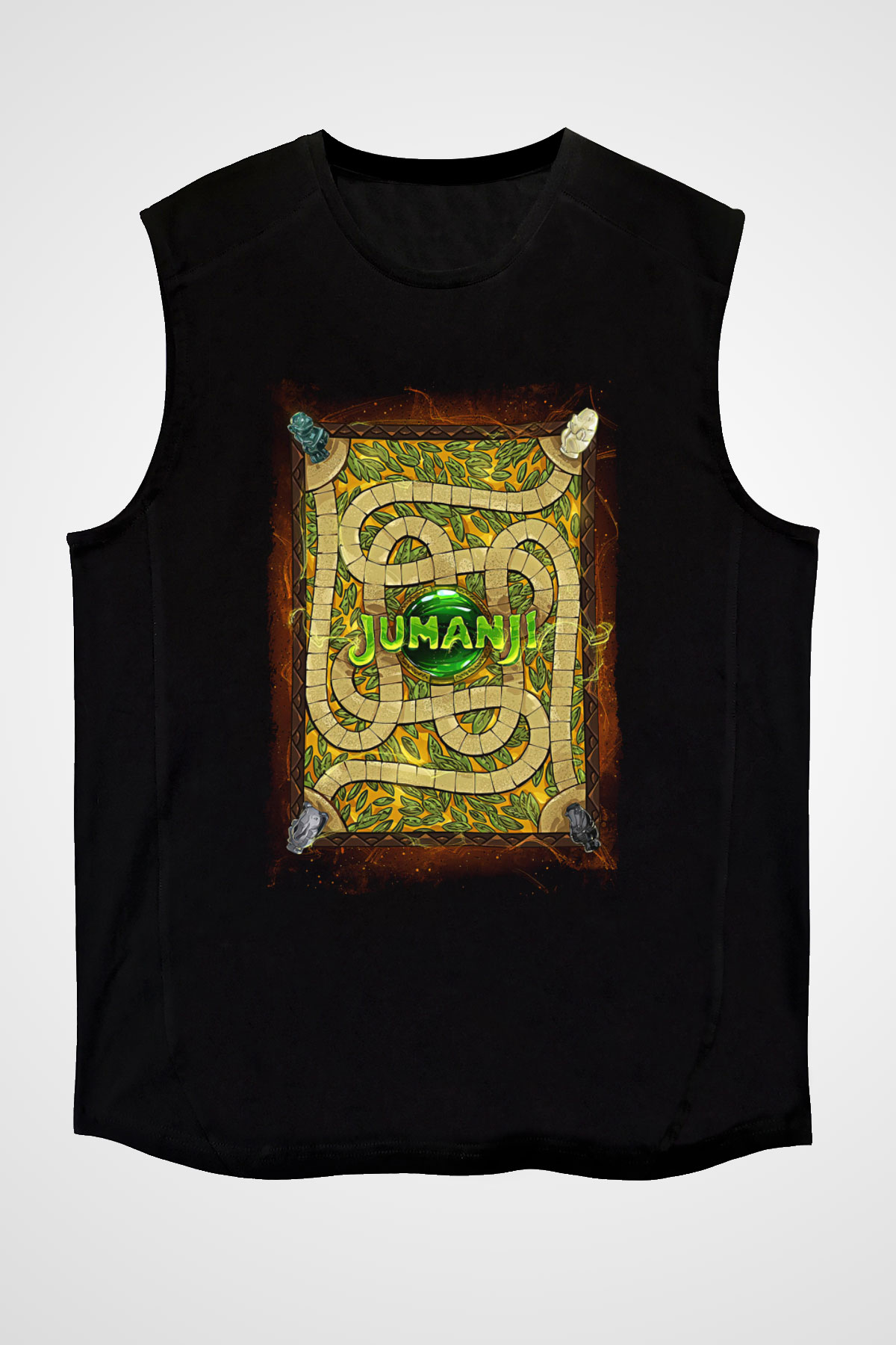 Jumanji Baskılı Unisex Siyah Kolsuz Tişört - Tshirt