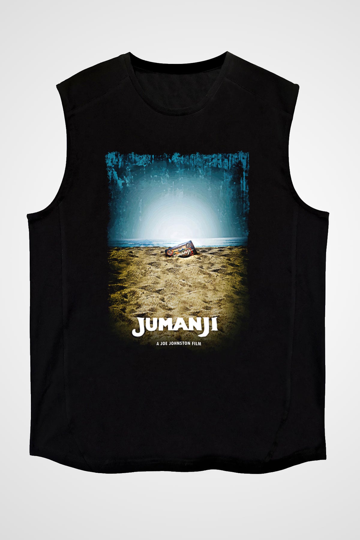 Jumanji Baskılı Unisex Siyah Kolsuz Tişört - Tshirt