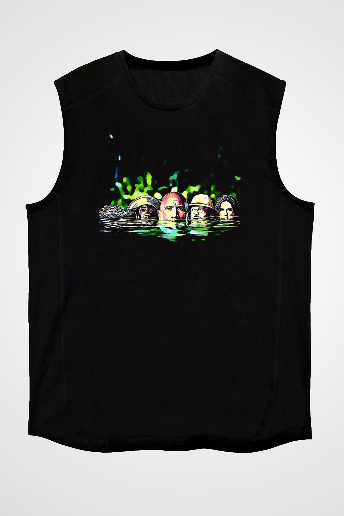 Jumanji Baskılı Unisex Siyah Kolsuz Tişört - Tshirt