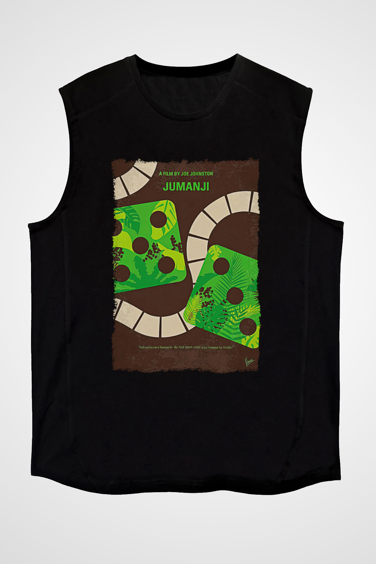 Jumanji Baskılı Unisex Siyah Kolsuz Tişört - Tshirt