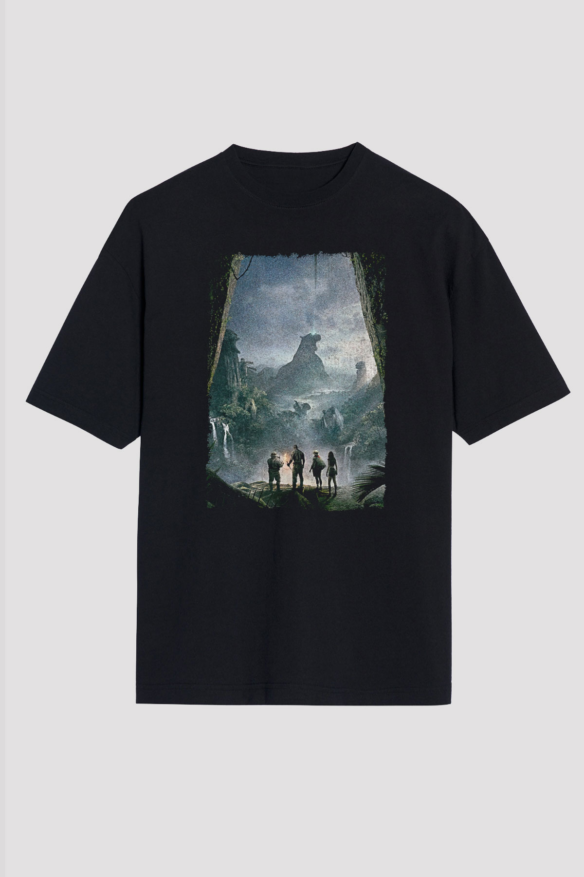Jumanji Baskılı Unisex Siyah Oversize Tişört - Tshirt