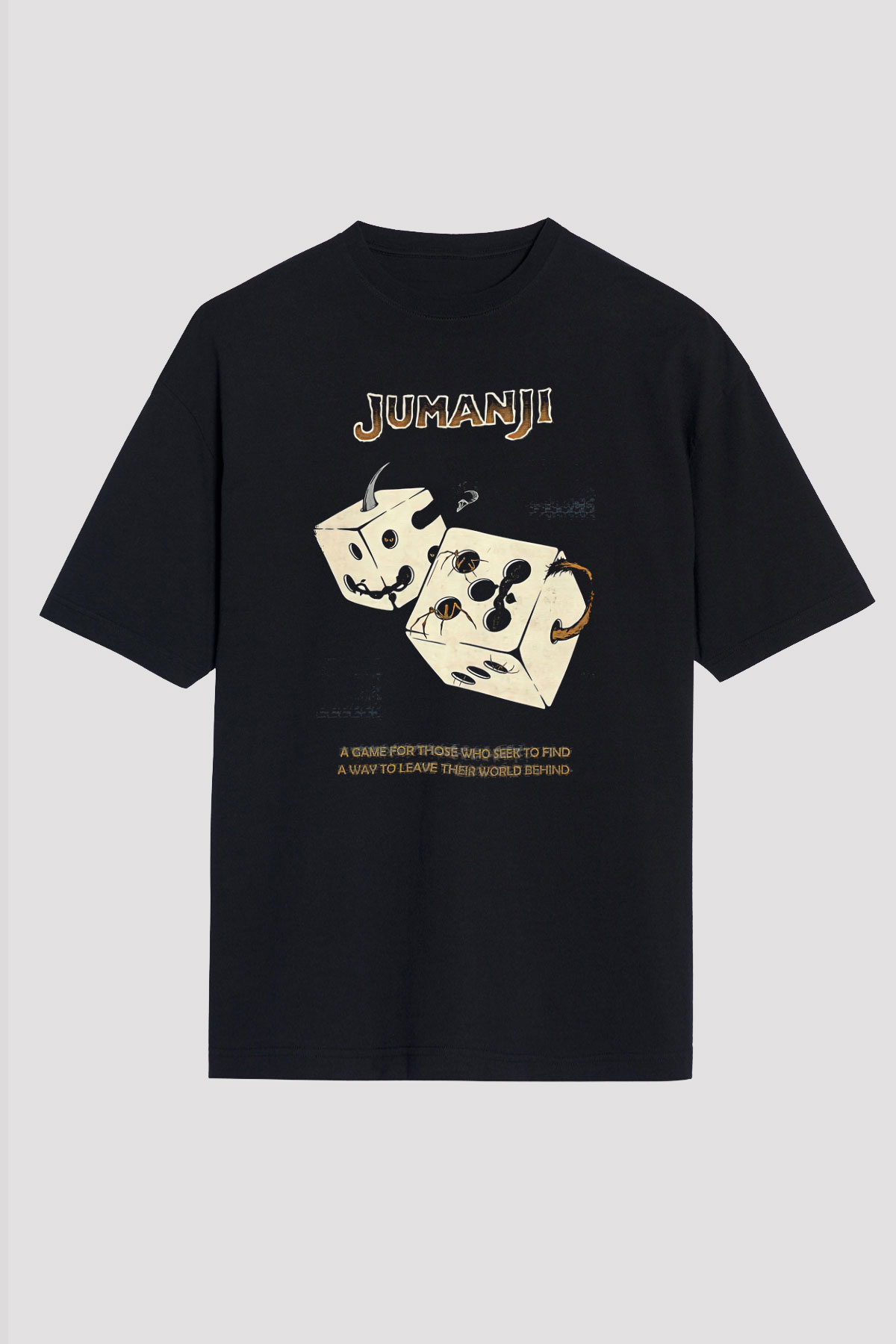 Jumanji Baskılı Unisex Siyah Oversize Tişört - Tshirt