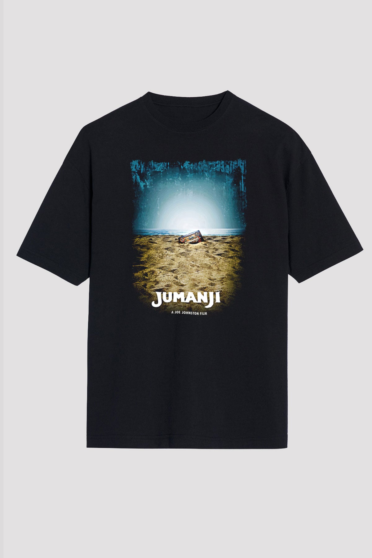 Jumanji Baskılı Unisex Siyah Oversize Tişört - Tshirt