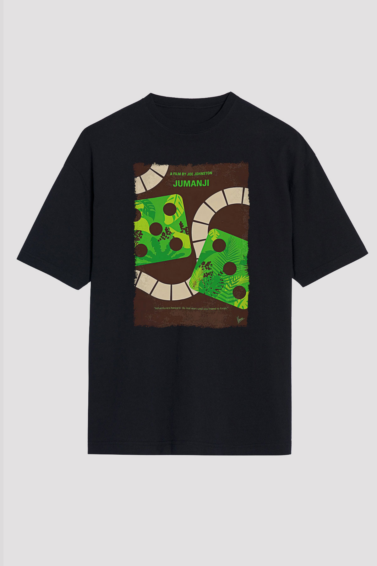 Jumanji Baskılı Unisex Siyah Oversize Tişört - Tshirt