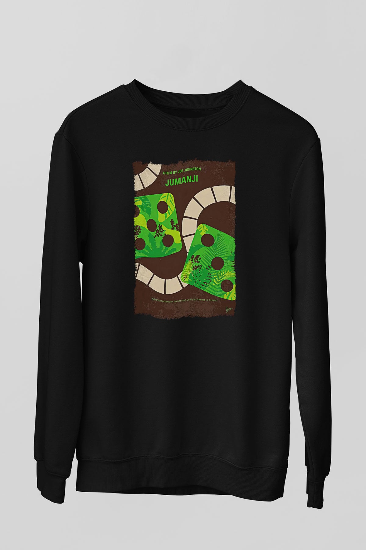 Jumanji Baskılı Unisex Siyah Sweatshirt