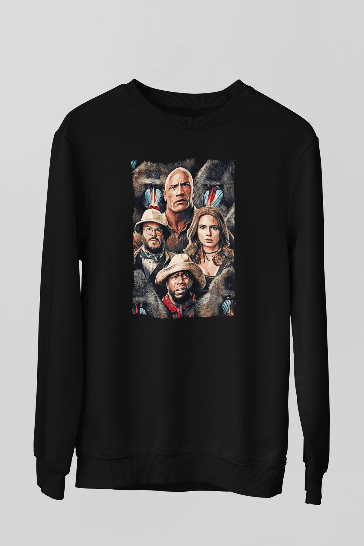 Jumanji Baskılı Unisex Siyah Sweatshirt