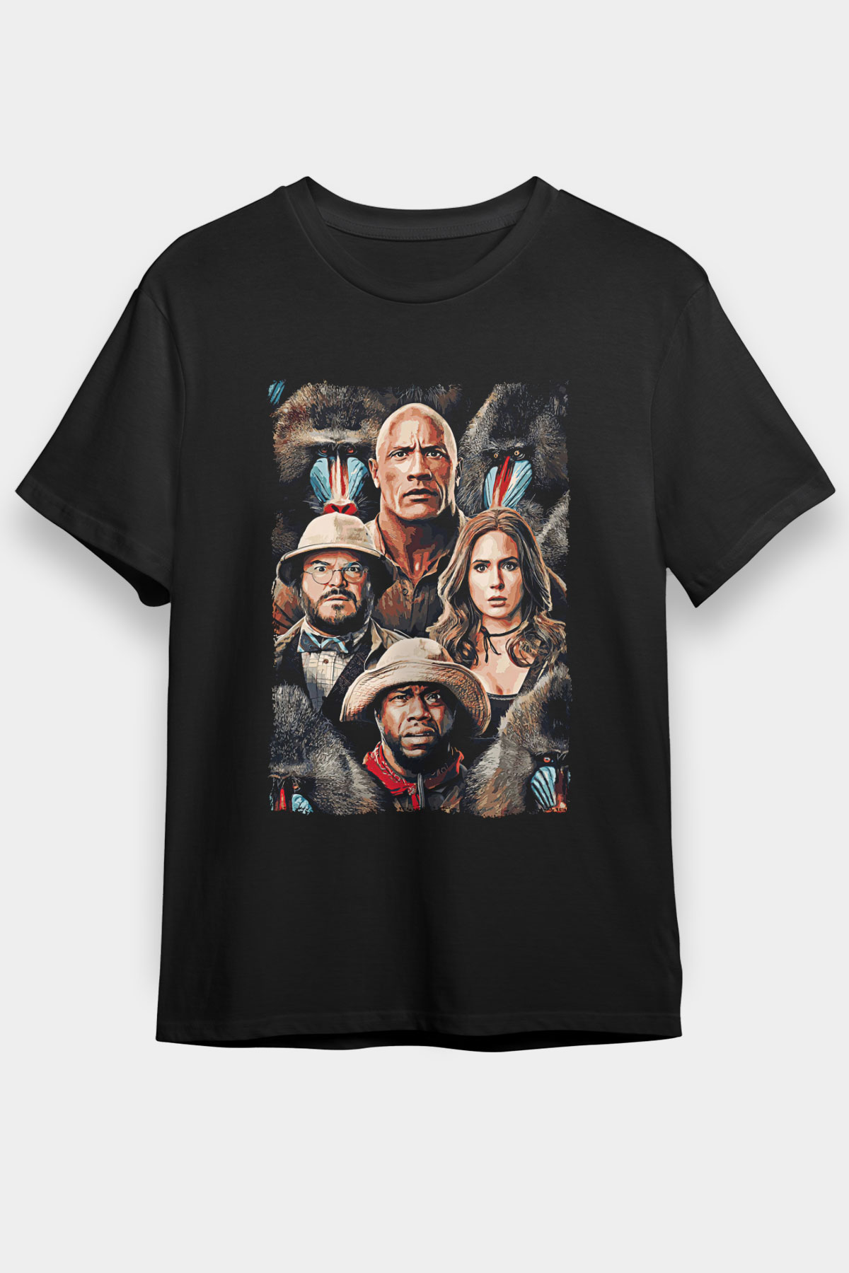 Jumanji Baskılı Unisex Siyah Tişört - Tshirt
