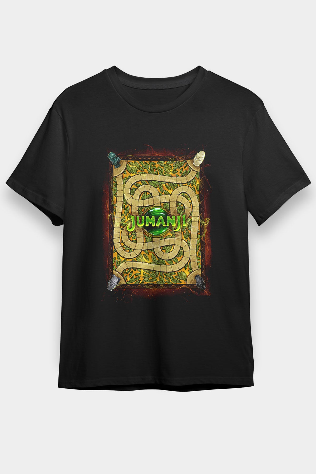Jumanji Baskılı Unisex Siyah Tişört - Tshirt