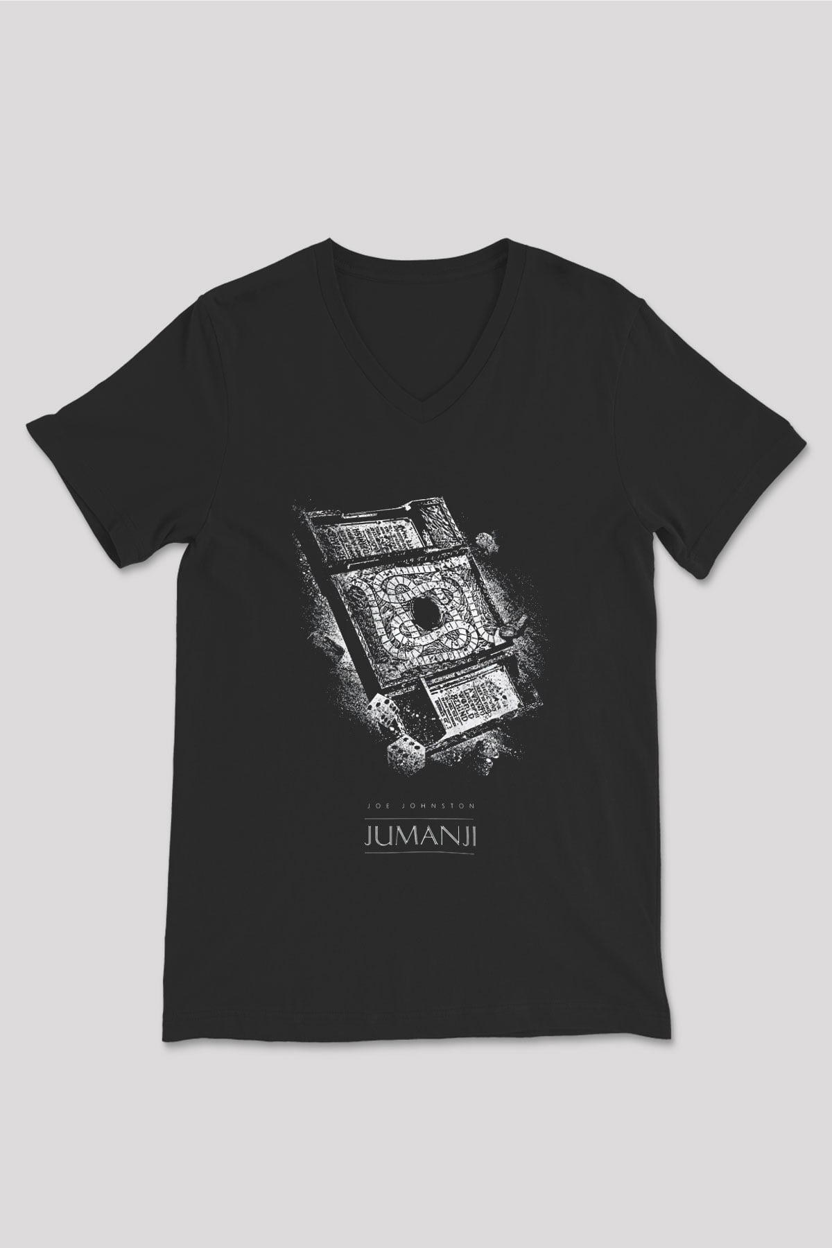 Jumanji Baskılı Unisex Siyah V Yaka Tişört - Tshirt