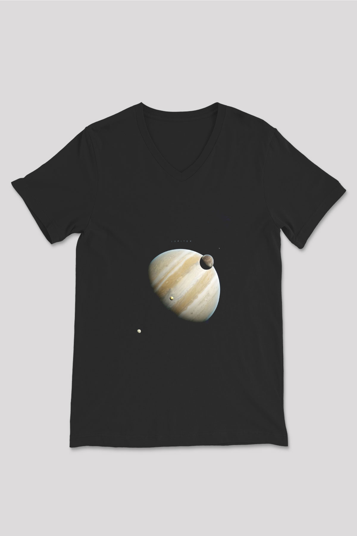 Jüpiter Fotoğraf Baskılı Unisex V Yaka Siyah Tİşört - Tshirt
