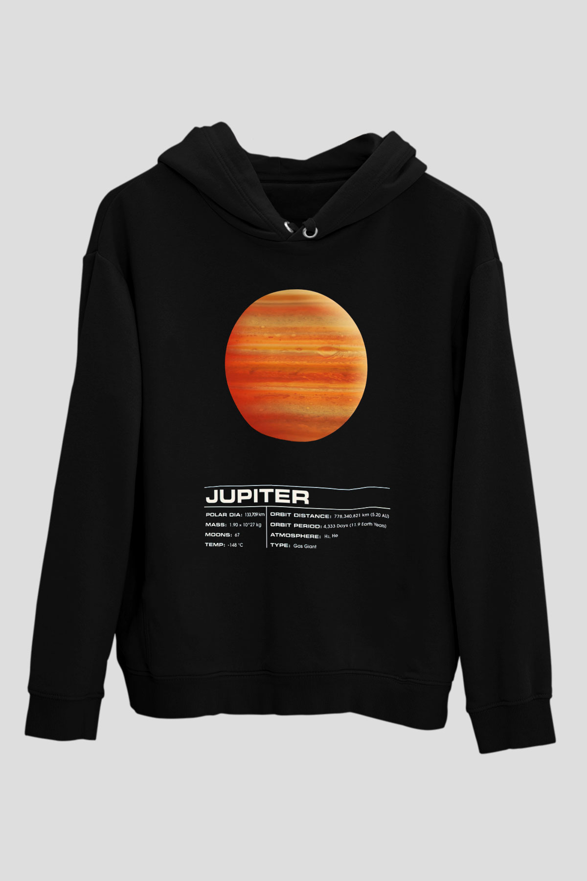 Jüpiter Siyah Unisex Kapüşonlu Sweatshirt
