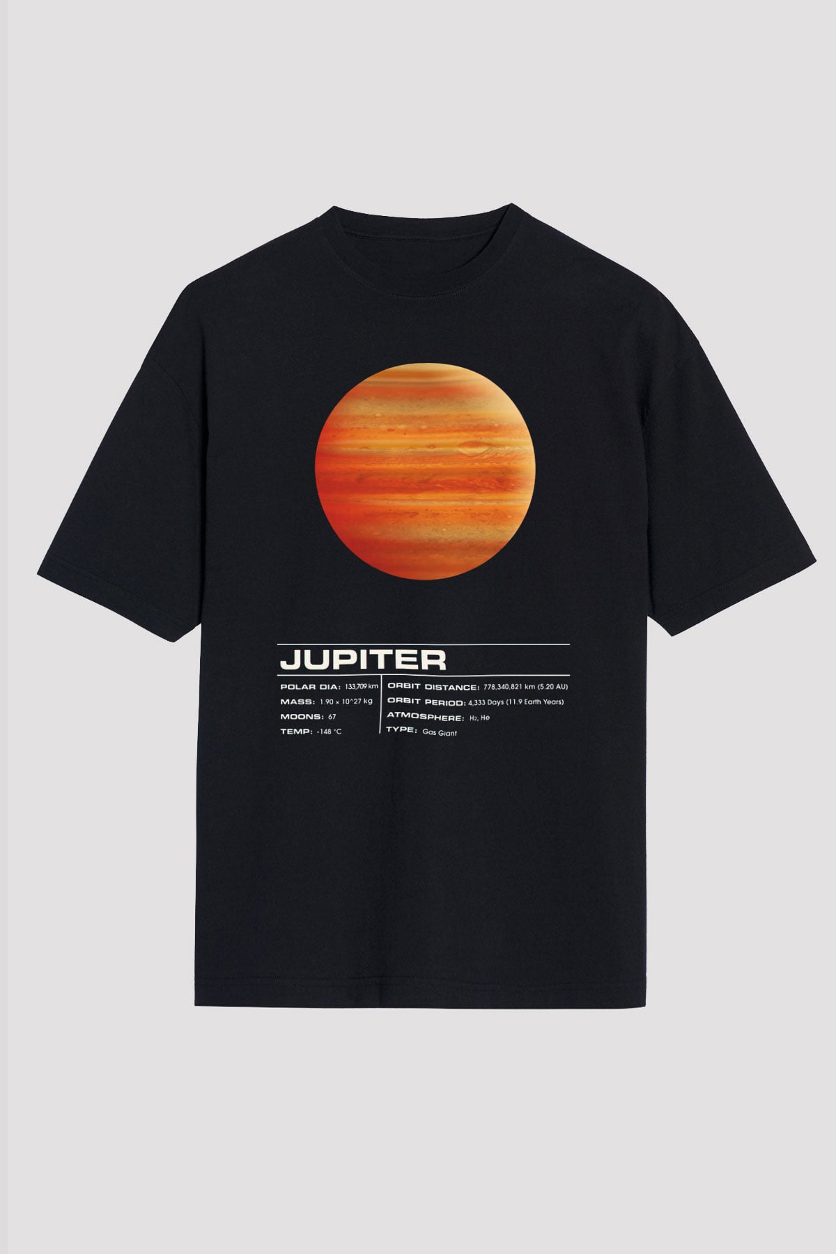 Jüpiter Siyah Unisex Oversize Tişört T-Shirt