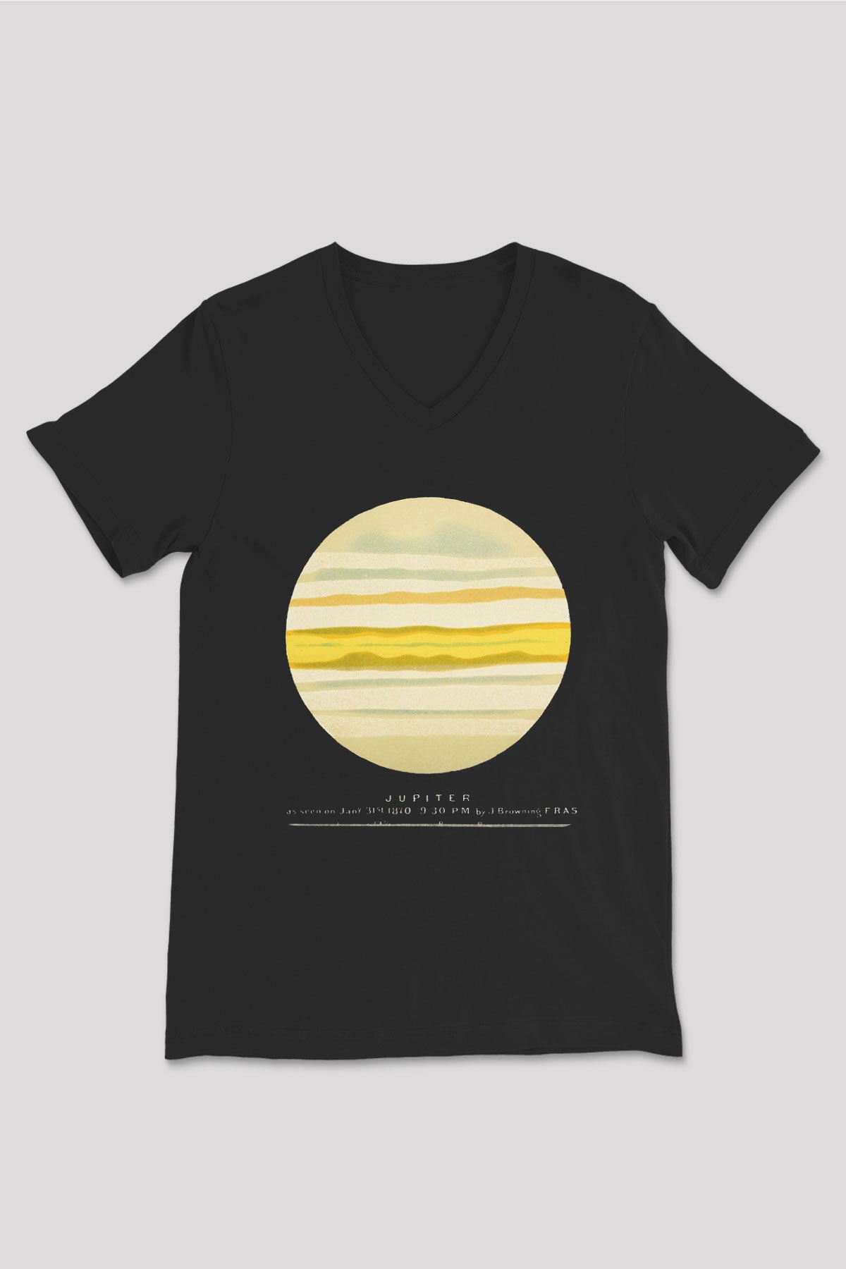 Jüpiter Siyah Unisex V Yaka Tişört T-Shirt