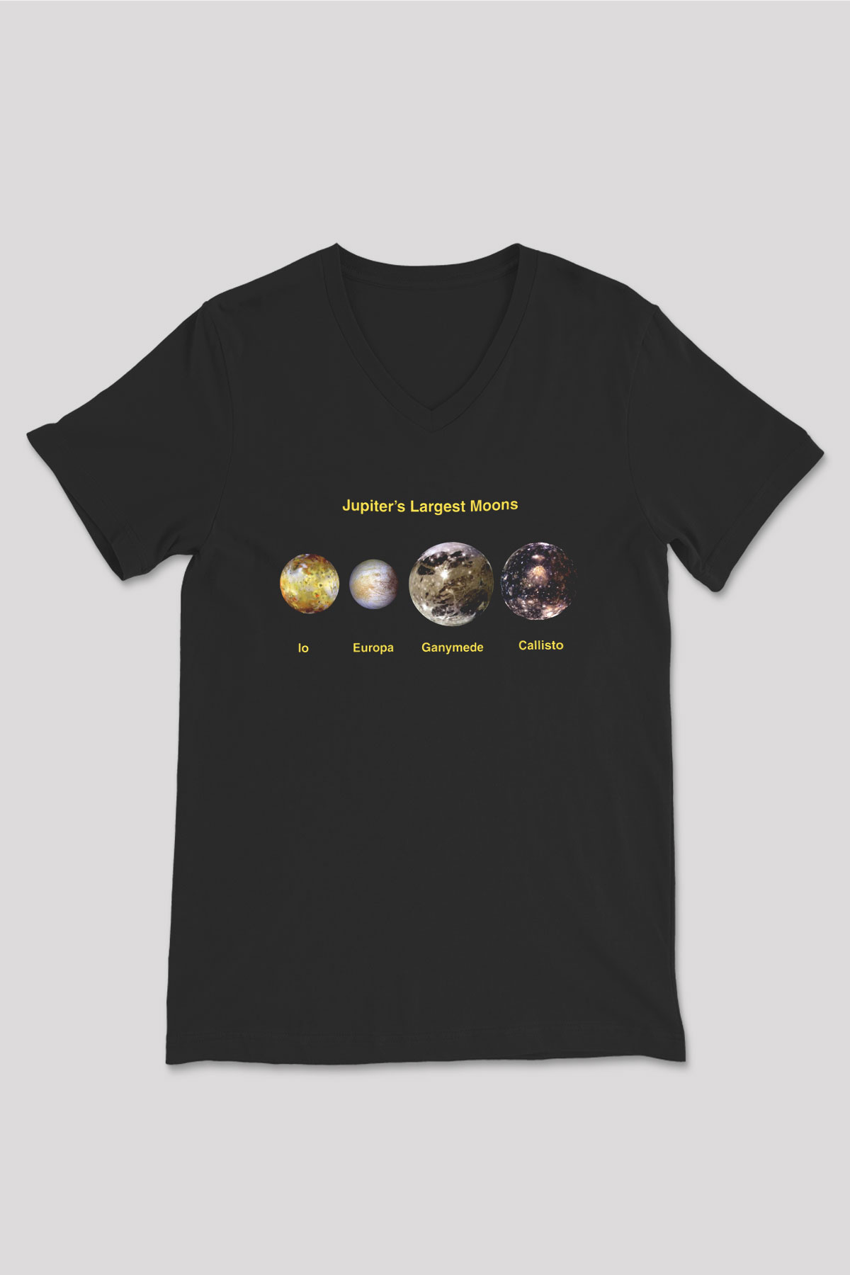 Jüpiter Siyah Unisex V Yaka Tişört T-Shirt