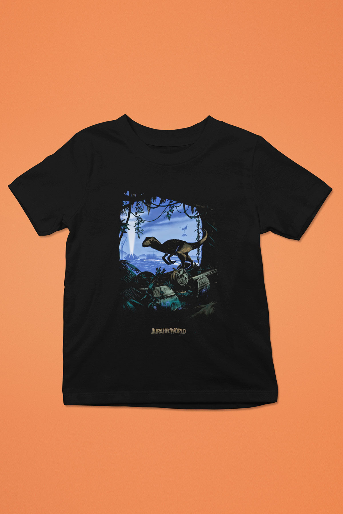 Jurassic Park Baskılı Siyah Unisex Çocuk Tişört
