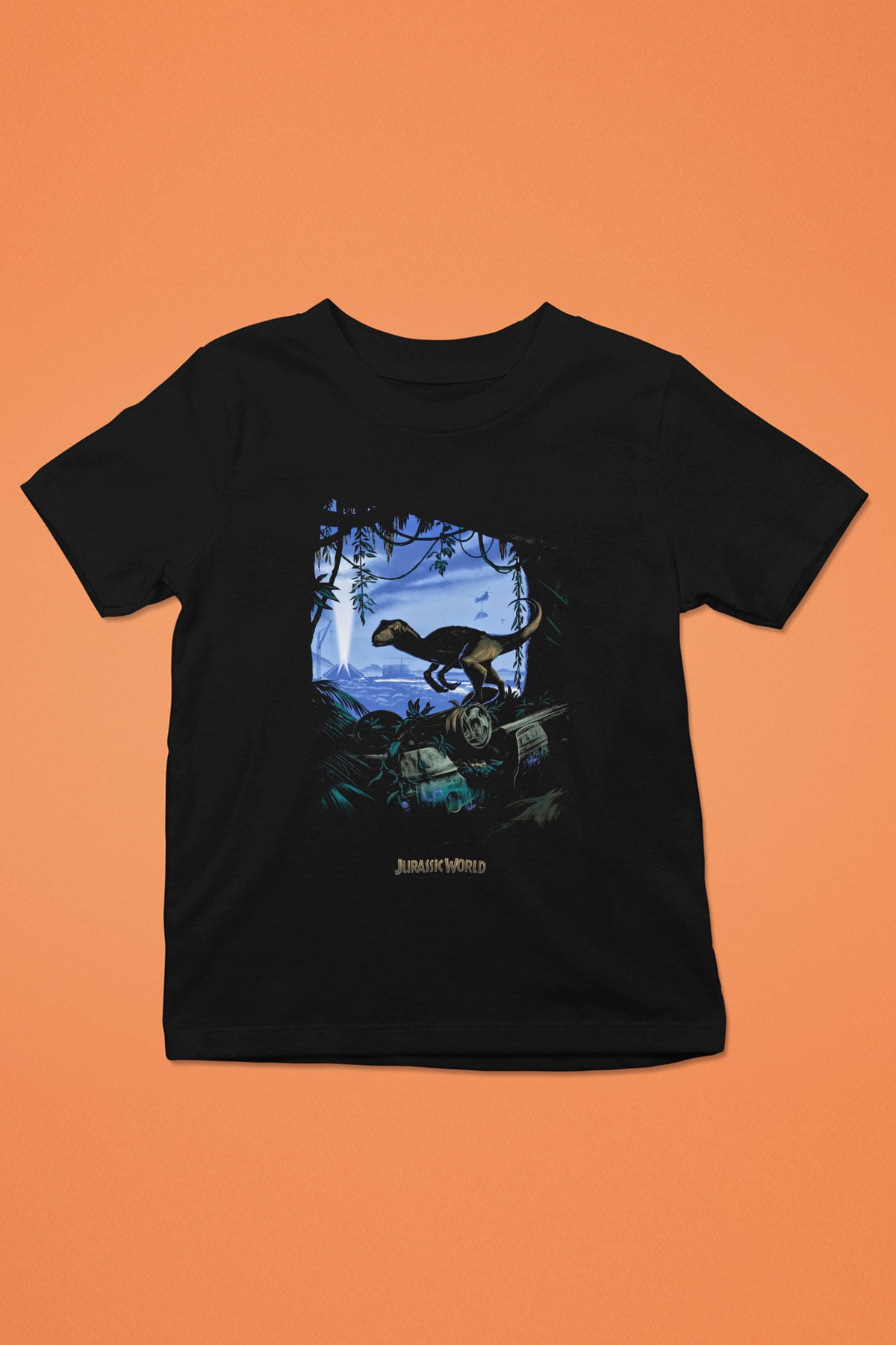 Jurassic Park Baskılı Siyah Unisex Çocuk Tişört