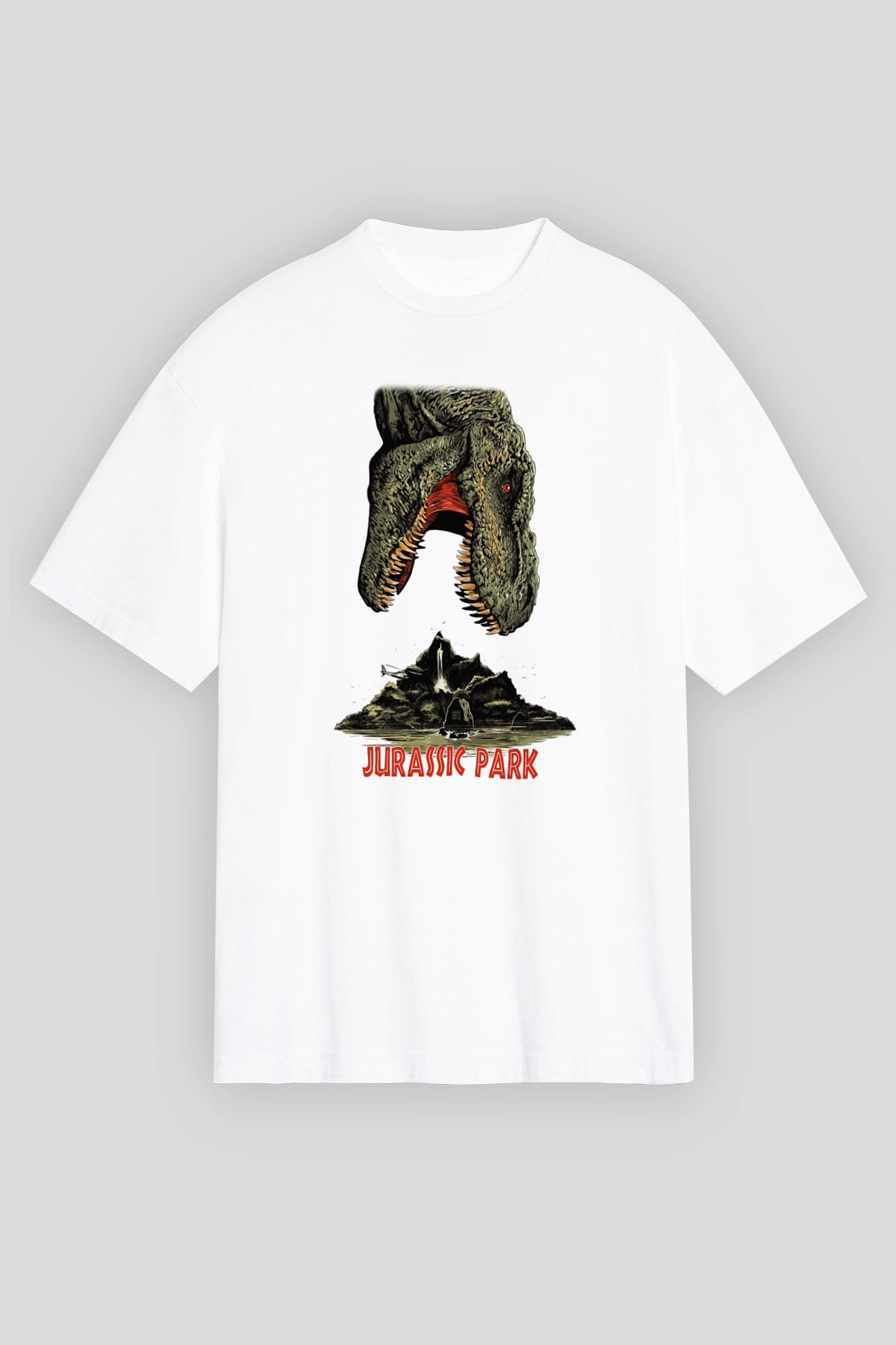 Jurassic Park Beyaz Unisex Oversize Tişört T-Shirt