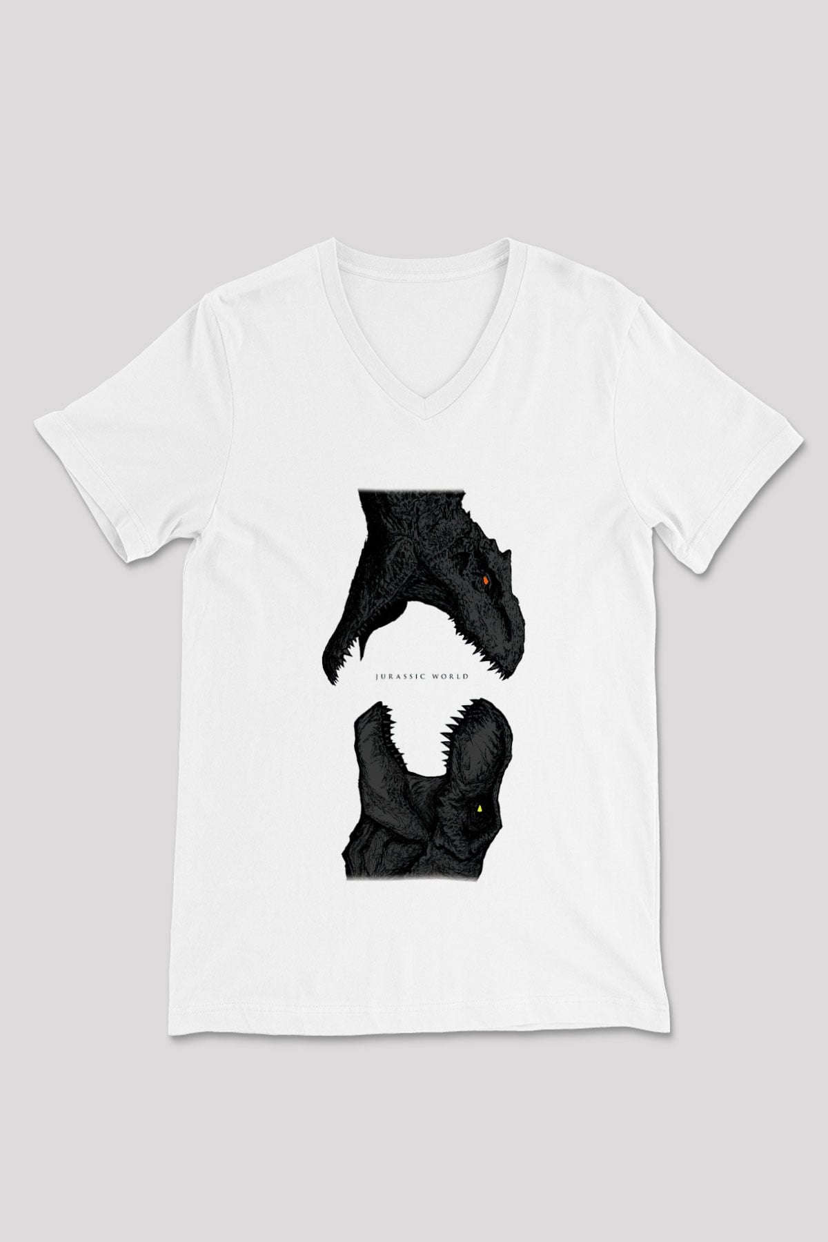Jurassic Park Beyaz Unisex V Yaka Tişört T-Shirt
