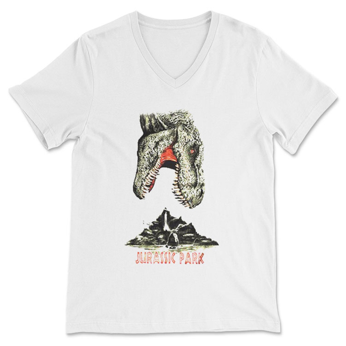 Jurassic Park Beyaz V Yaka Ti ort Unisex T Shirt