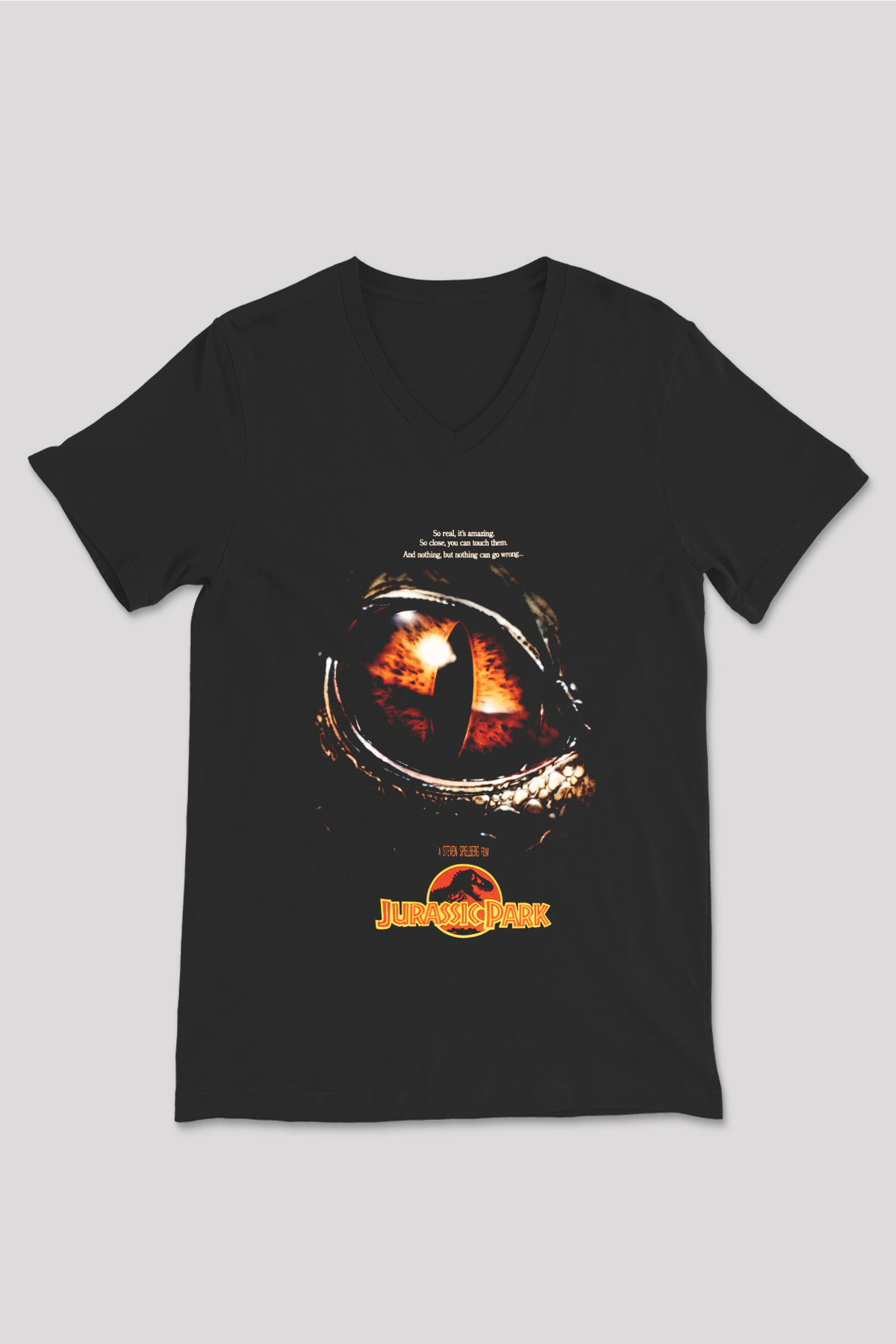 Jurassic Park Siyah Unisex V Yaka Tişört T-Shirt