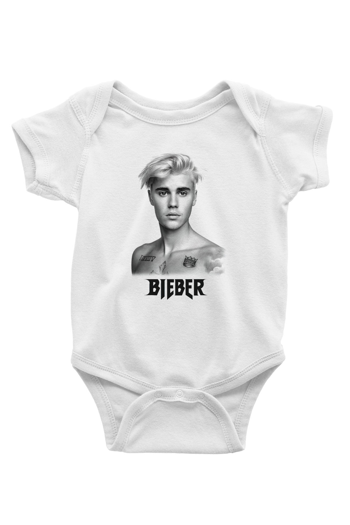 Justin Bieber Baskılı Beyaz Unisex Bebek Body - Zıbın