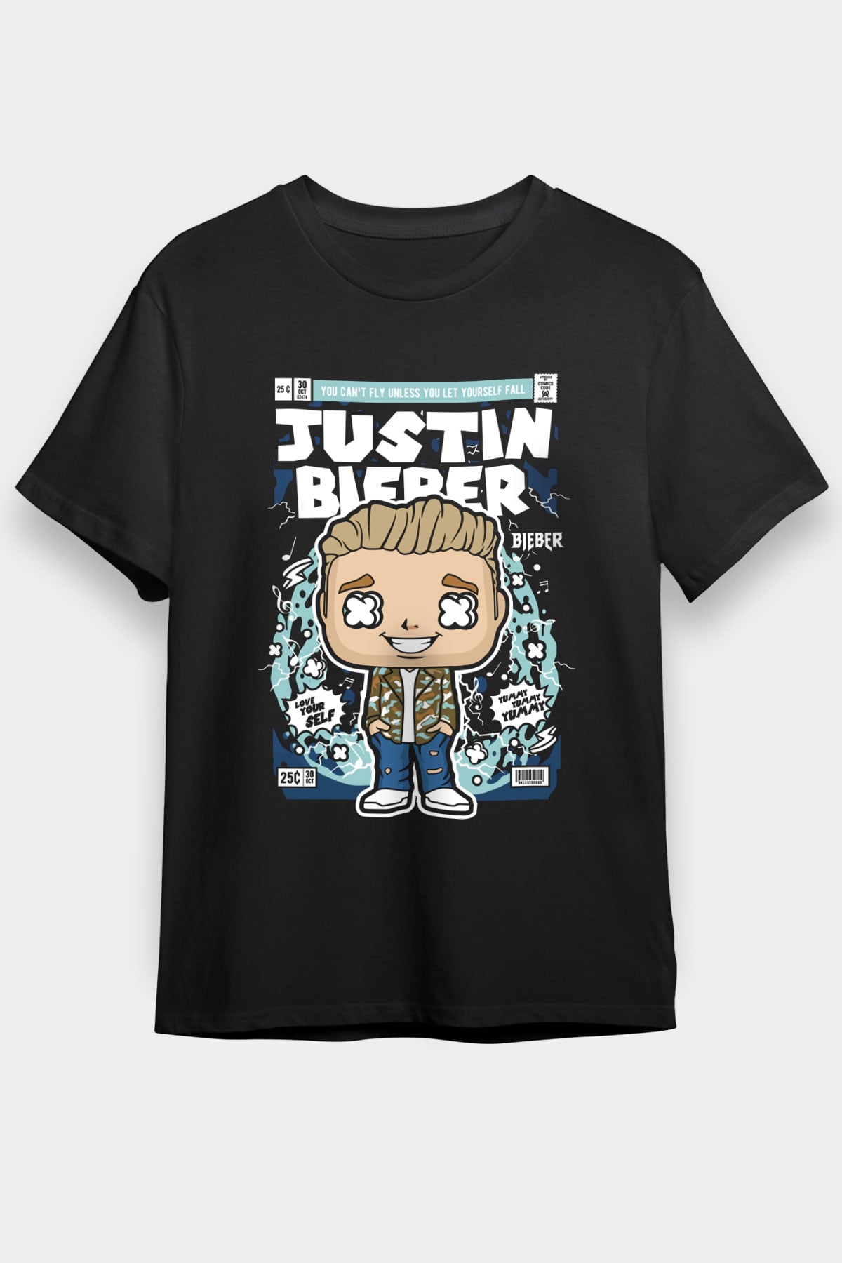 Justin Bieber Baskılı Unisex Siyah Tişört