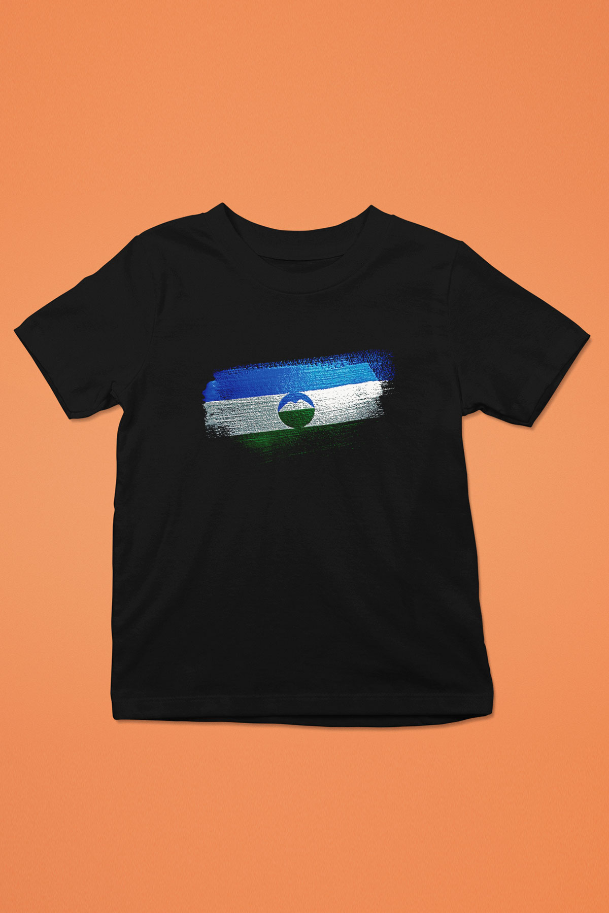 Kabardino Balkarya - Kabardino Balkaria Bayrağı Baskılı Unisex Siyah Çocuk Tişörtü