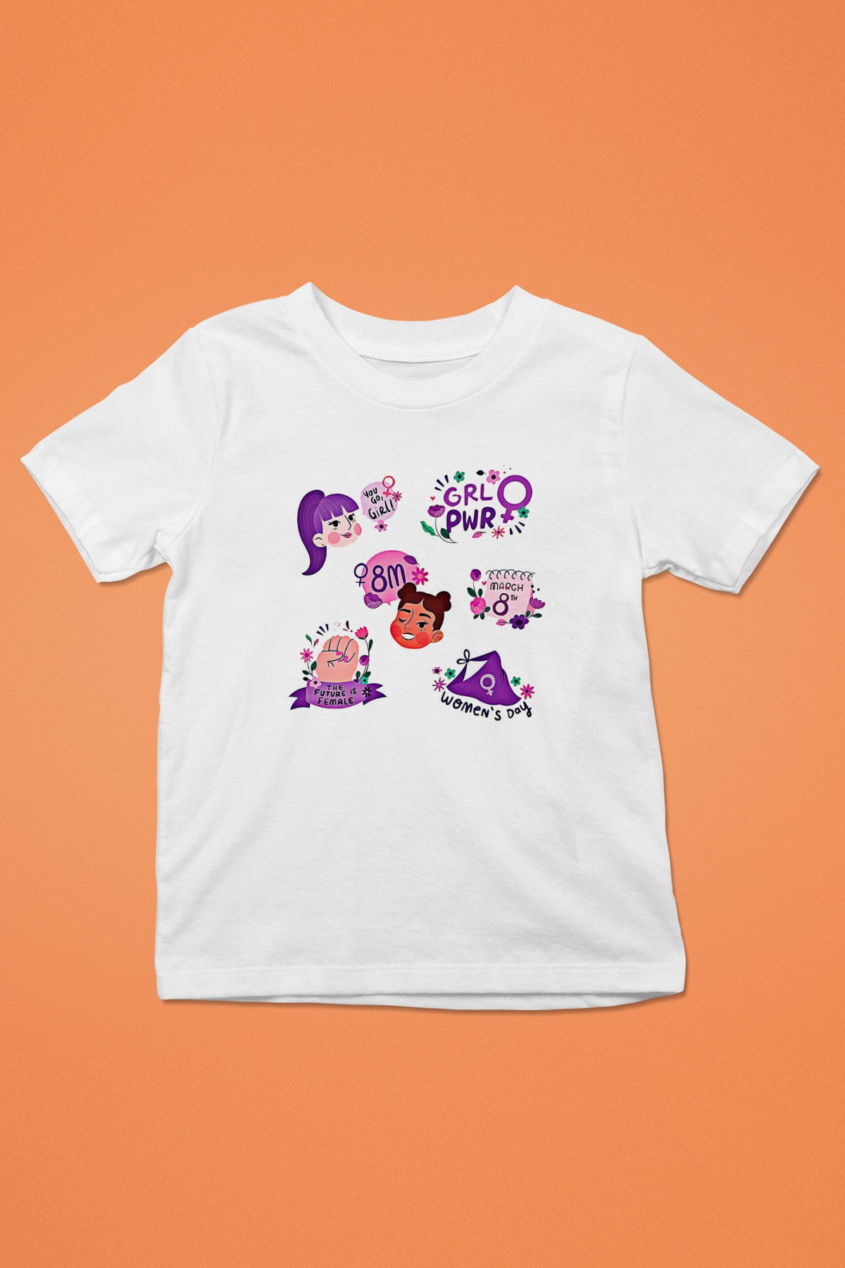 Kadınlar Günü Baskılı Beyaz Unisex Beyaz Çocuk Tişört - Tshirt