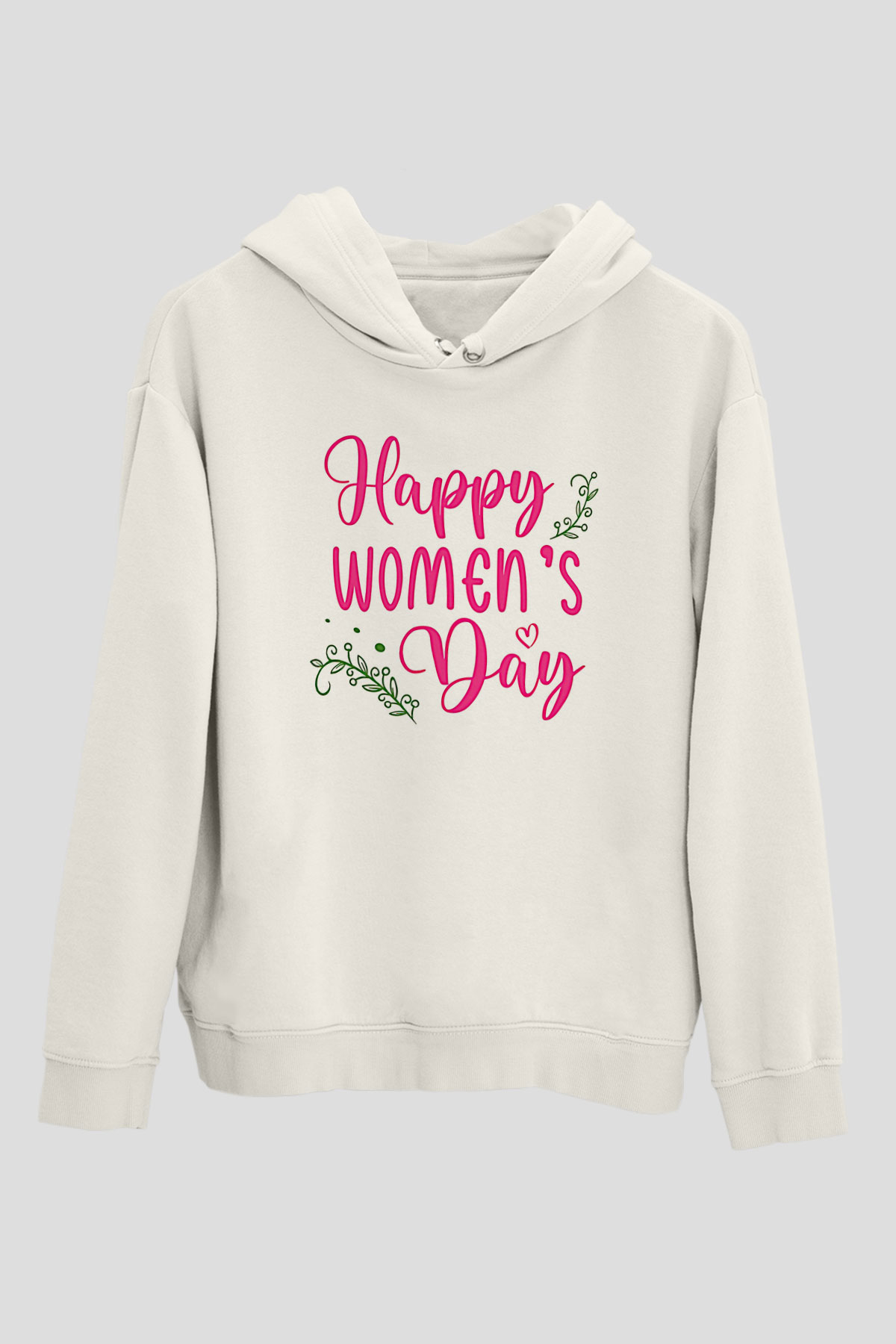 Kadınlar Günü Baskılı Beyaz Unisex Kapüşonlu Sweatshirt