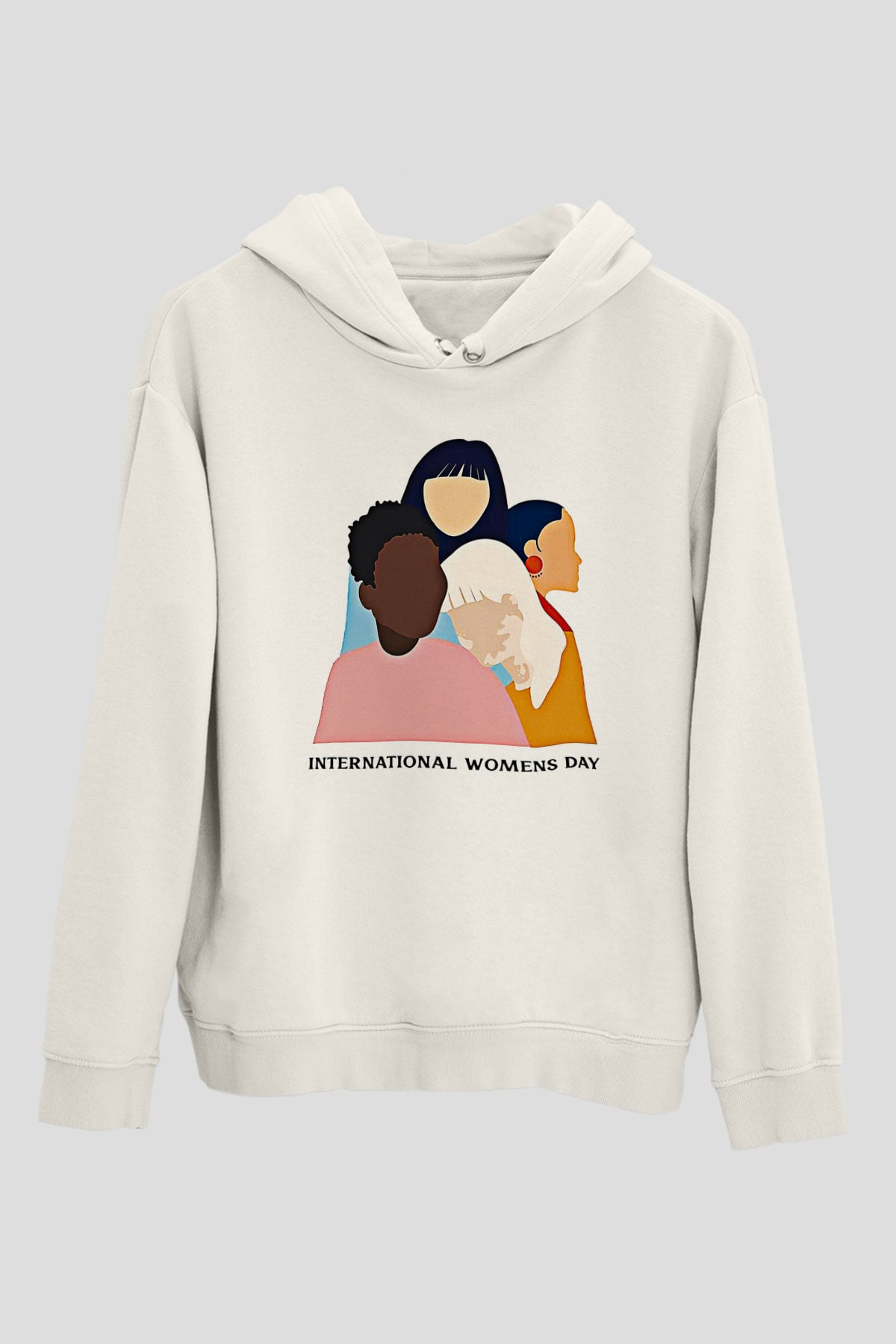 Kadınlar Günü Baskılı Beyaz Unisex Kapüşonlu Sweatshirt