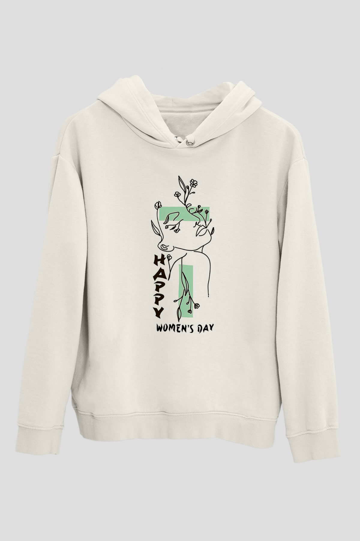 Kadınlar Günü Baskılı Beyaz Unisex Kapüşonlu Sweatshirt