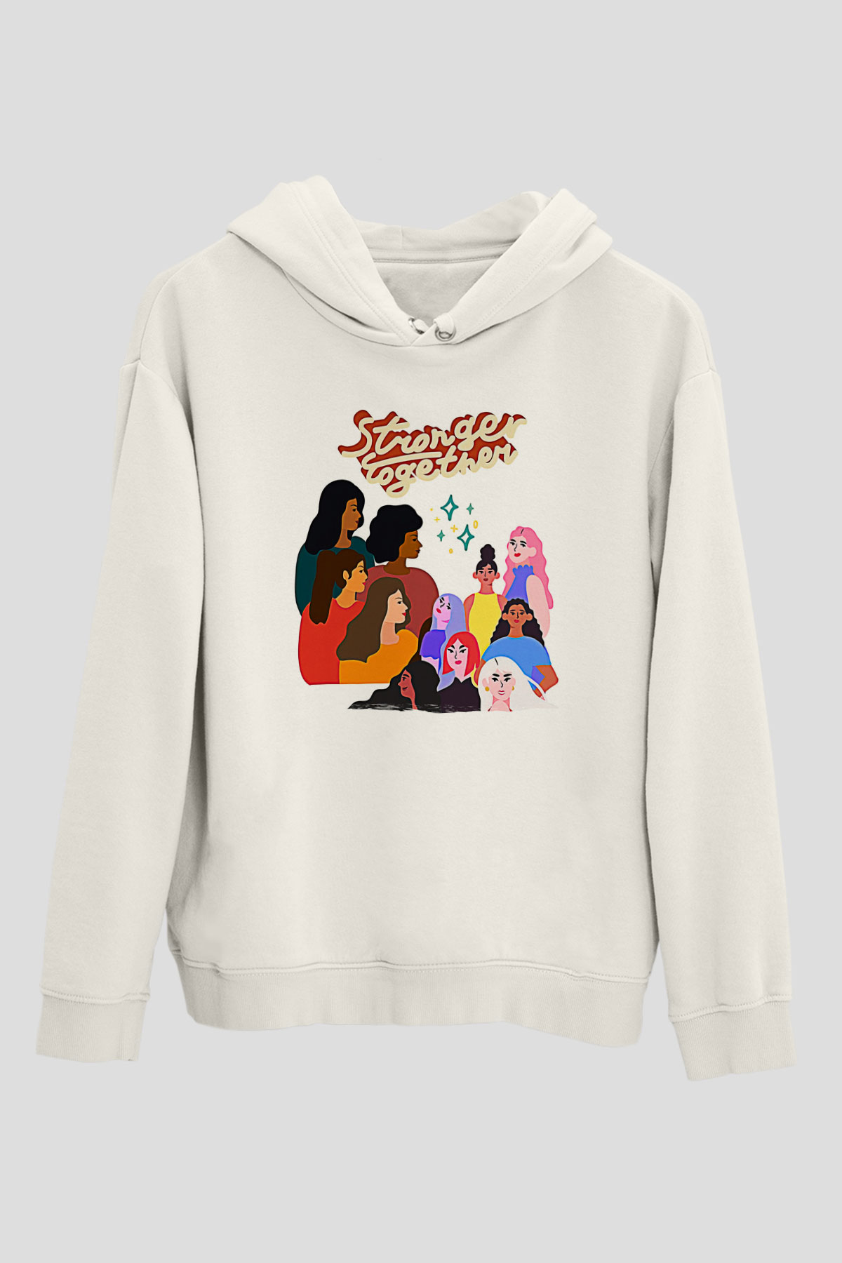 Kadınlar Günü Baskılı Beyaz Unisex Kapüşonlu Sweatshirt