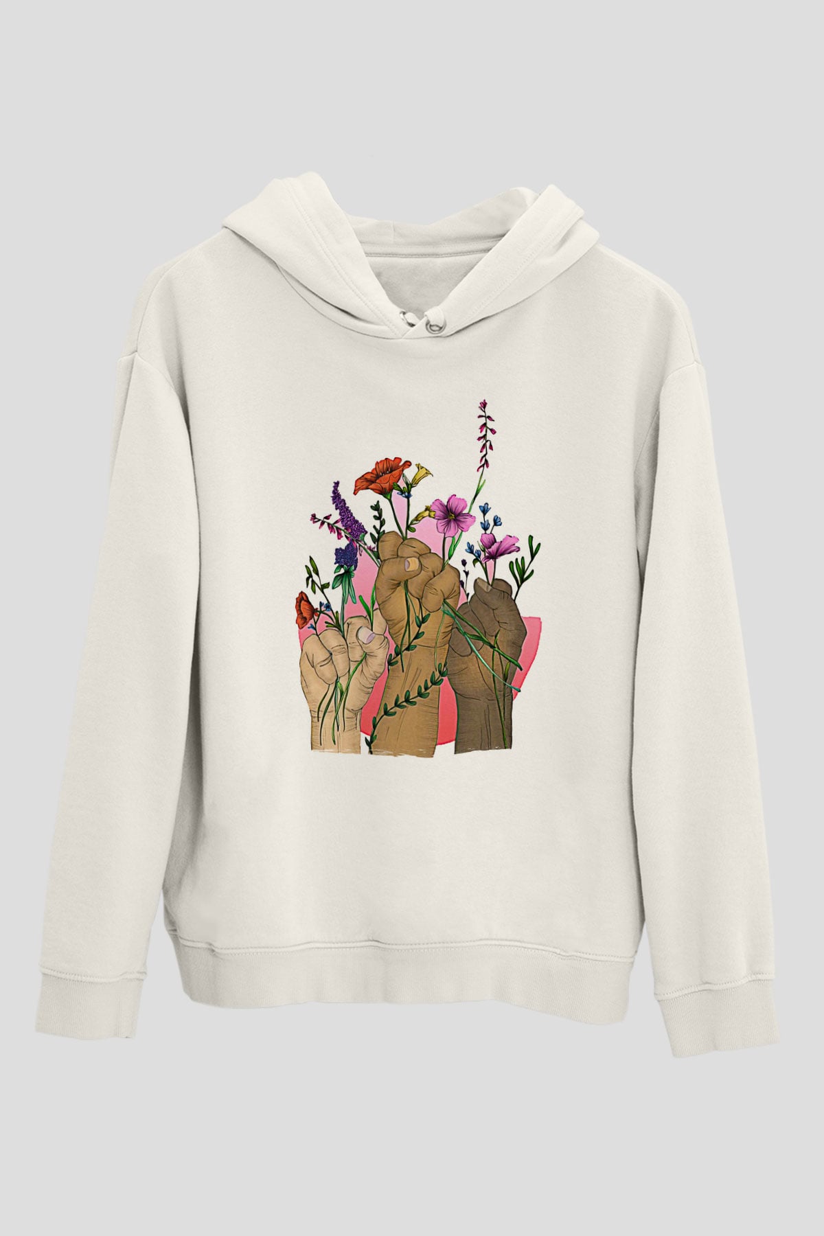 Kadınlar Günü Baskılı Beyaz Unisex Kapüşonlu Sweatshirt