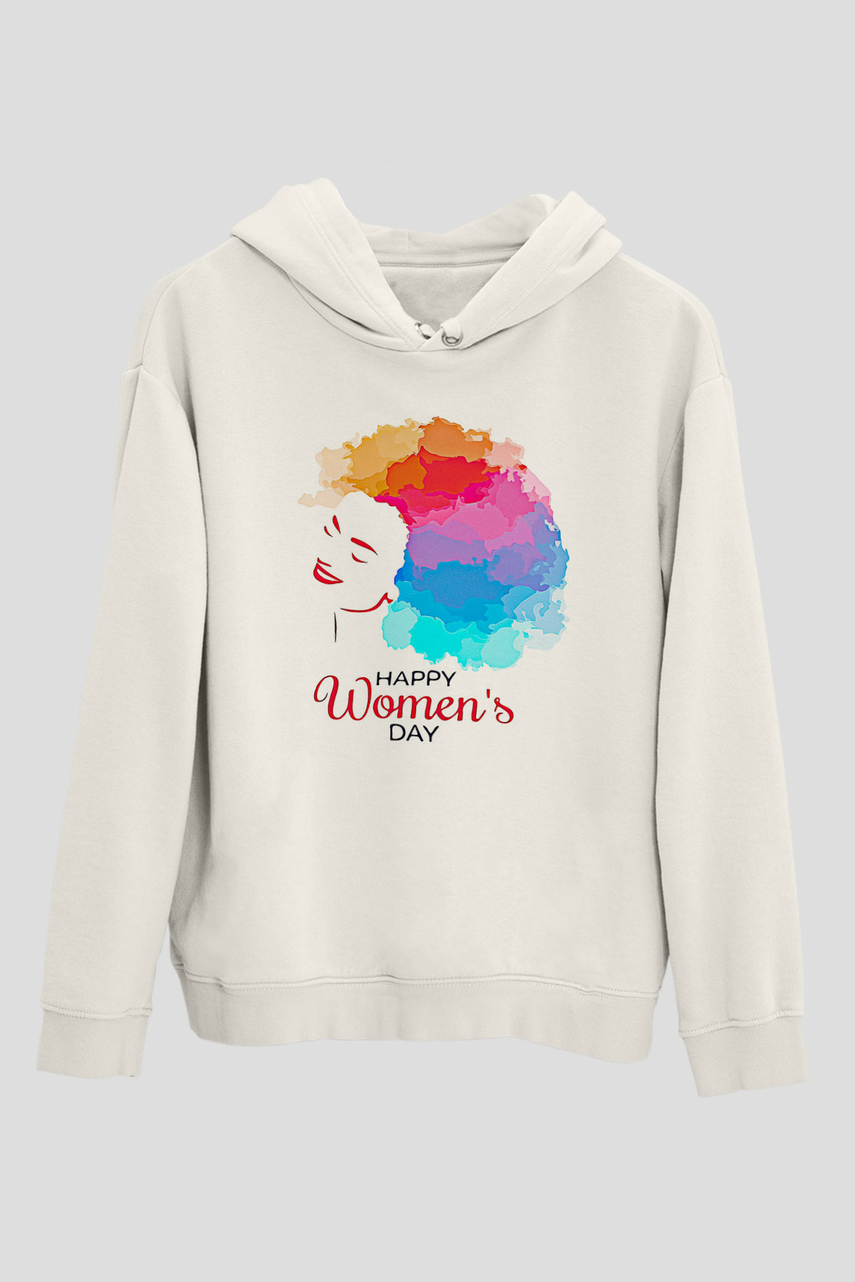 Kadınlar Günü Baskılı Beyaz Unisex Kapüşonlu Sweatshirt